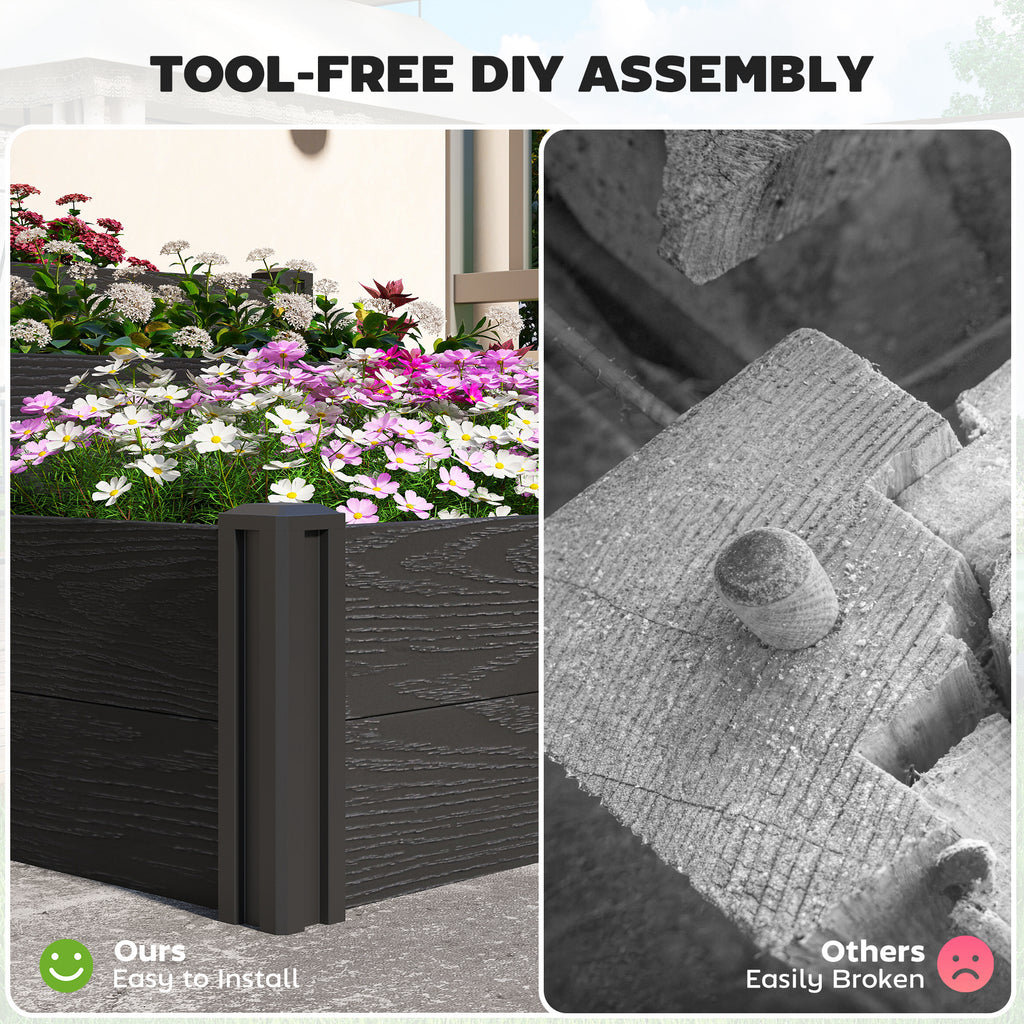 Vinyl Raised Garden Bed Kit, 3-Tier Elevated Garden Box with Open Bottom, DIY Assembly, Outdoor Raised Planter Box