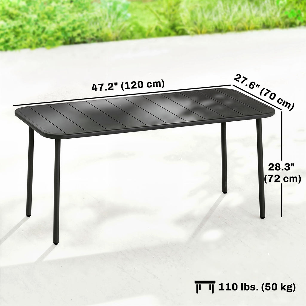 47" x 28" Outdoor Dining Table for 4, Rectangular Patio Table with Slatted Top and Rounded Edges, Grey