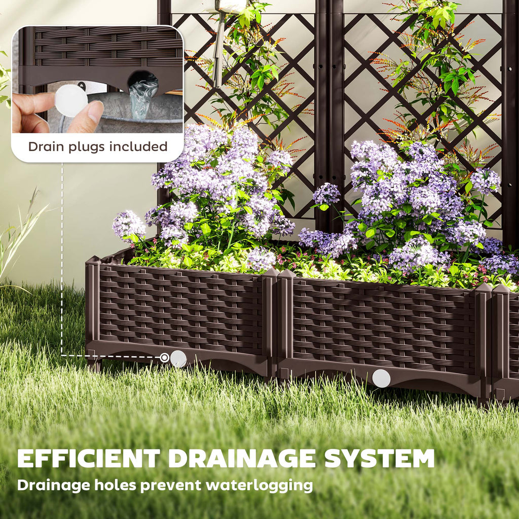 Raised Garden Bed with Trellis, PE Rattan Flower Bed with Drainage Holes and Drain Plugs, 47" x 16" x 48"