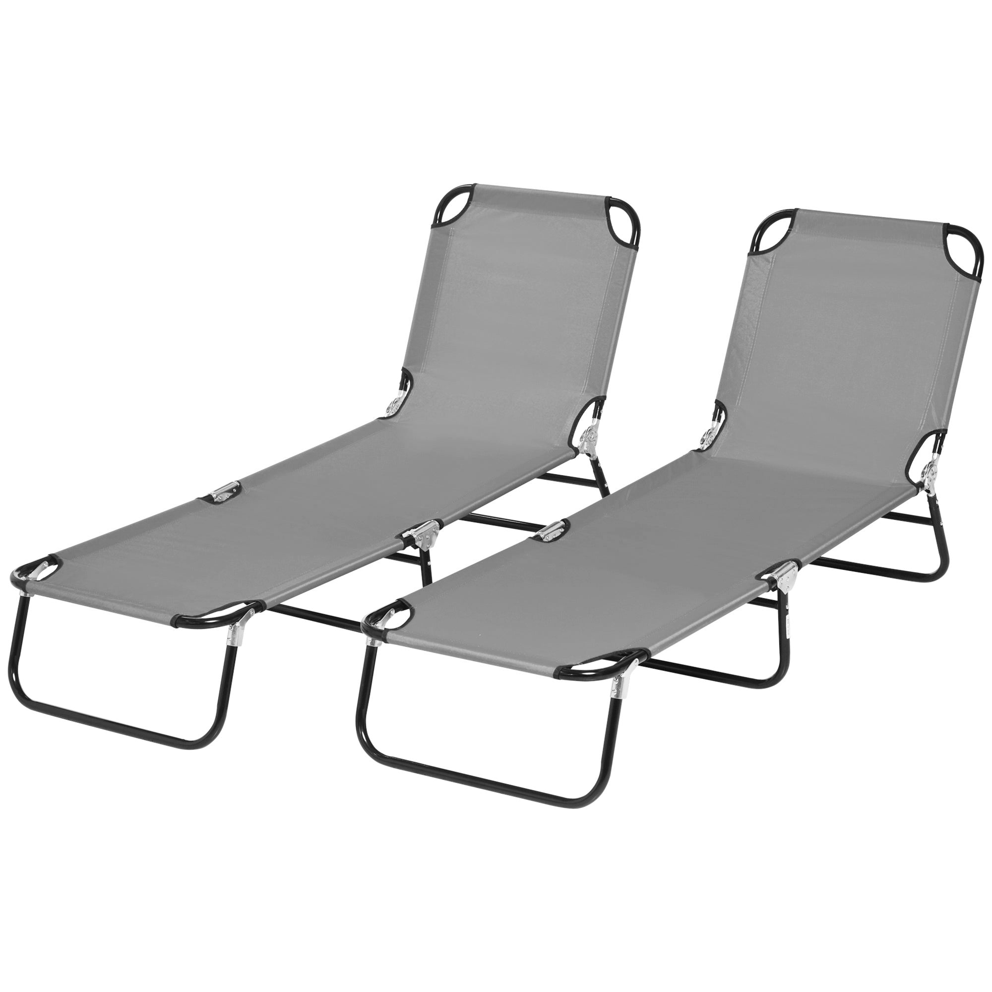 Set of 2 Folding Outdoor Lounge Chair, Sun Tanning Chairs with Reclining Back, Breathable Mesh for Beach Patio, Grey