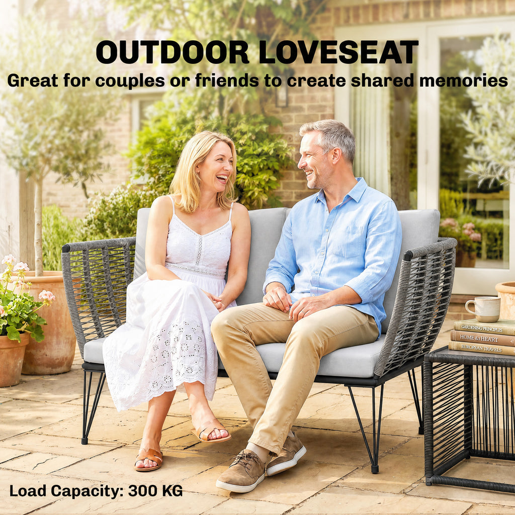Outdoor Couch Patio Sofa with Cushions, 2 Seater Patio Furniture Loveseat with Galvanized Steel Frame, Light Grey