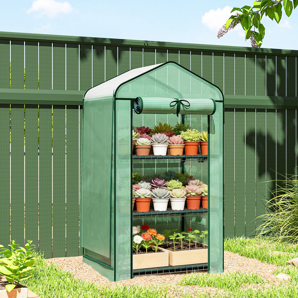 Mini Greenhouse with Screen Roof, Portable Small Greenhouse with Roll-Up Zipper Door, 27.6" x 19.7" x 50", Green