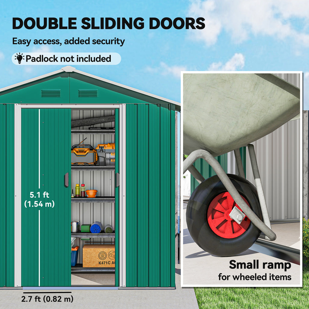6.5x3.5ft Metal Garden Storage Shed for Outdoor Tool Storage with Double Sliding Doors and Vents, Green