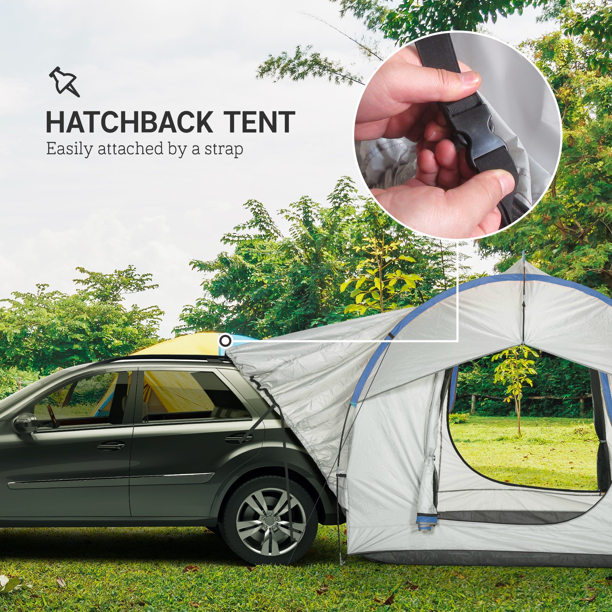 2000mm Waterproof SUV Tent, Car Tent with 3 Doors and Mesh Window, for 5-6 Person Camping Travel, Grey and Blue