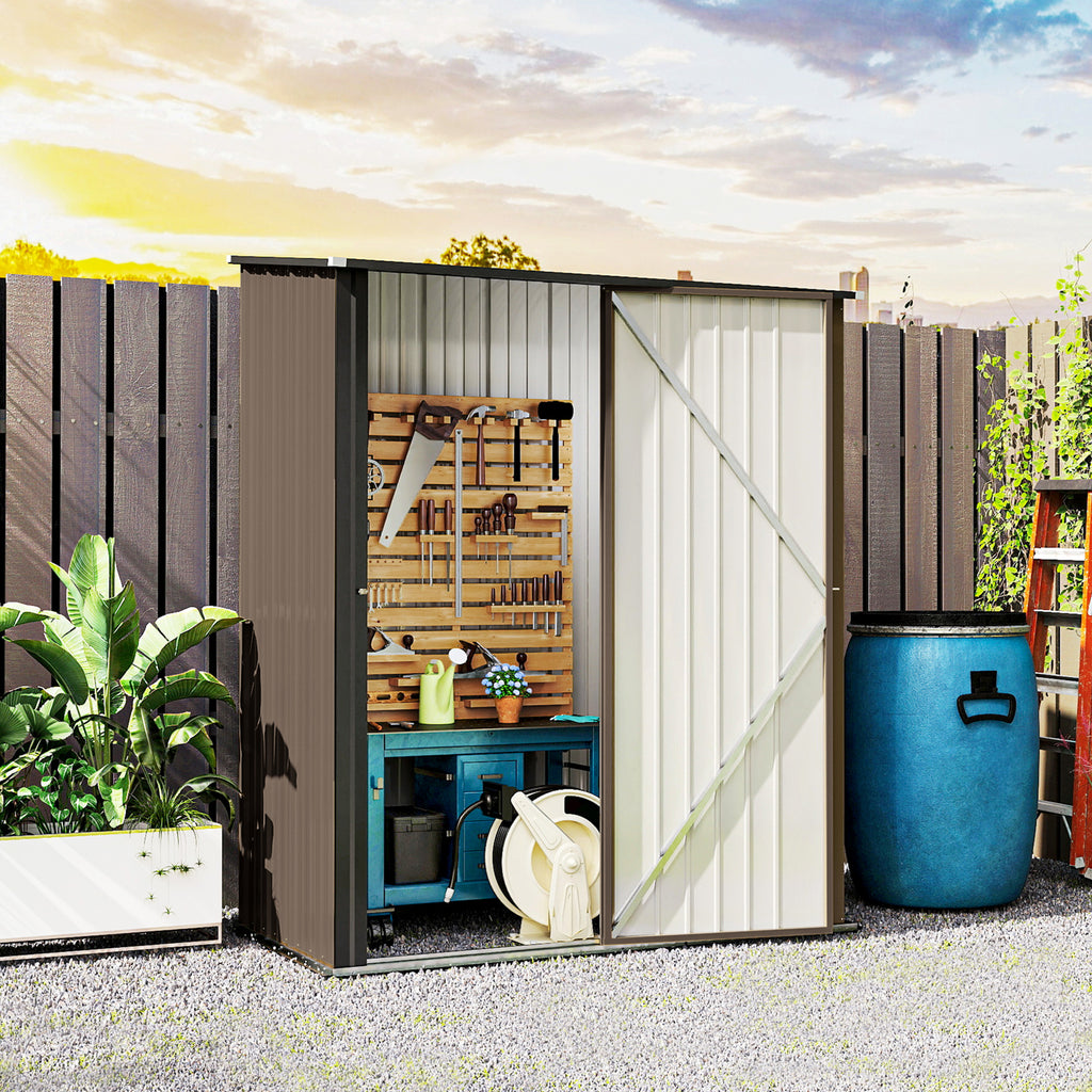 5' x 3' Outdoor Storage Shed, Steel Garden Shed with Single Lockable Door, Tool Storage Shed for Backyard, Brown