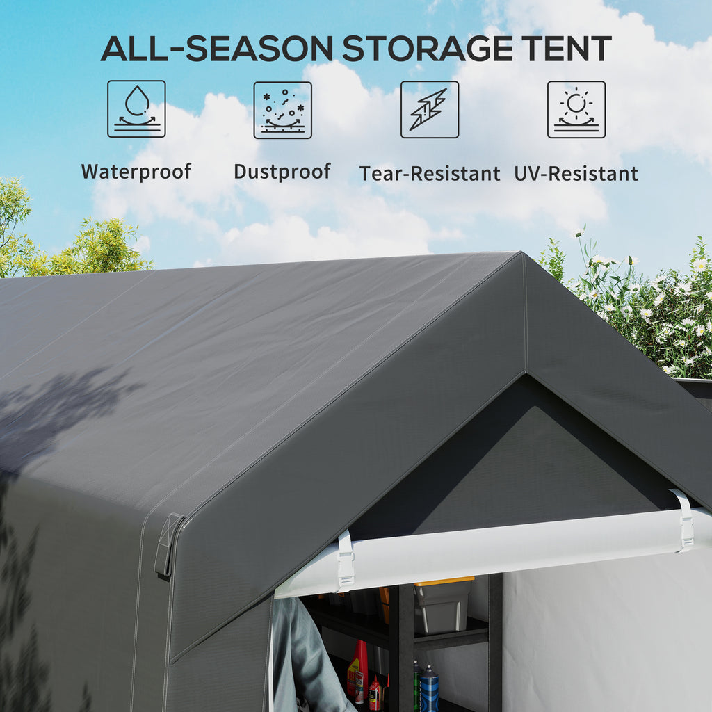 7' x 12' Outdoor Storage Shed Portable Garage with Roll-up Door for Motorcycle, Bike, Garden Tools, Dark Grey