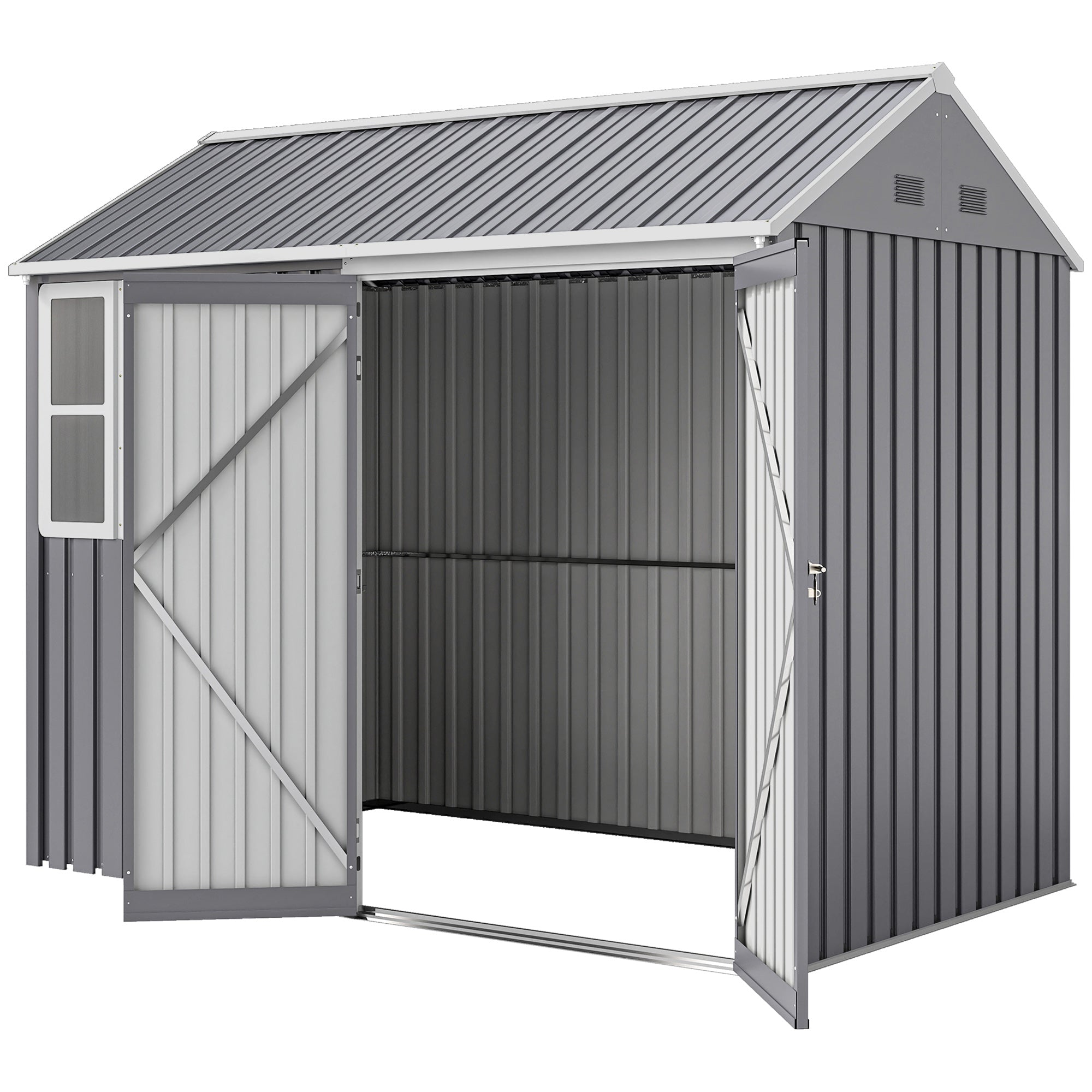 8.5' x 5.5' Metal Garden Storage Shed, Outdoor Tool Storage House with Lockable Door, Vents, Sloped Roof, Light Grey