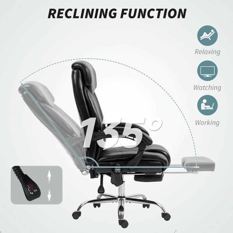 Reclining computer desk chair with 6-point massage, footrest and side pocket, black