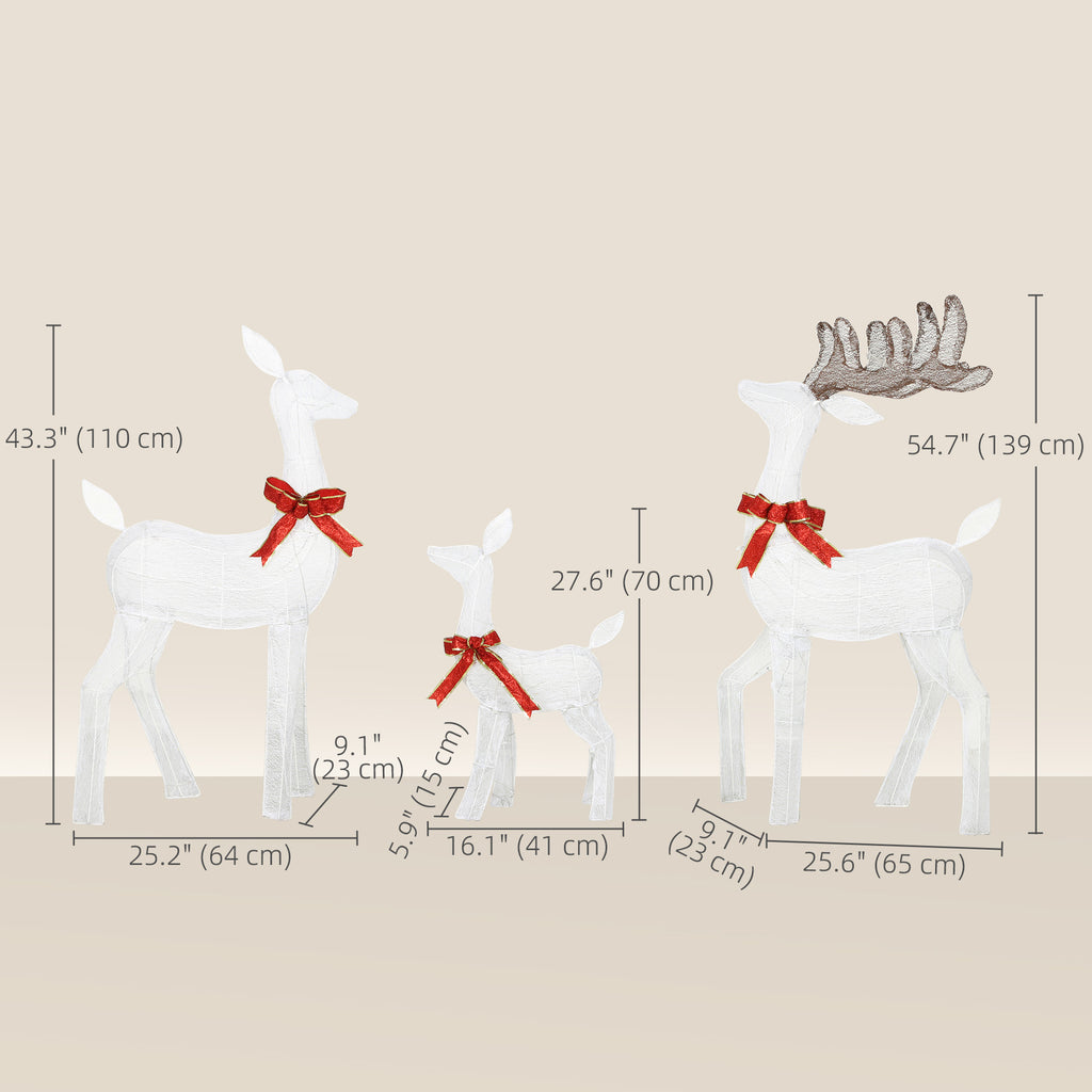 3 Piece Lighted Christmas Reindeer Family, 55" Light Up Deer, Outdoor Holiday Decor with LED Lights, Stakes, Zip Ties