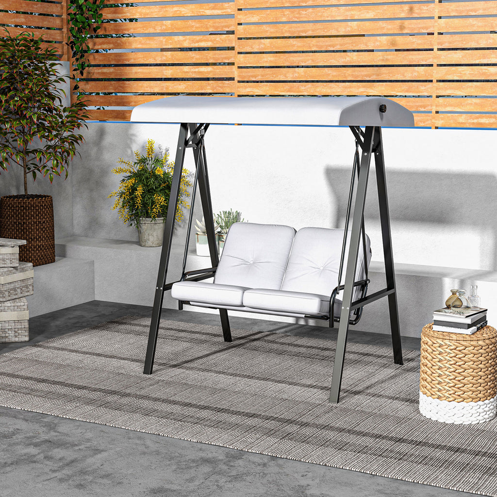 2-Seater Outdoor Porch Swing with Adjustable Canopy, Patio Swing Chair for Garden, Poolside, Backyard, Grey