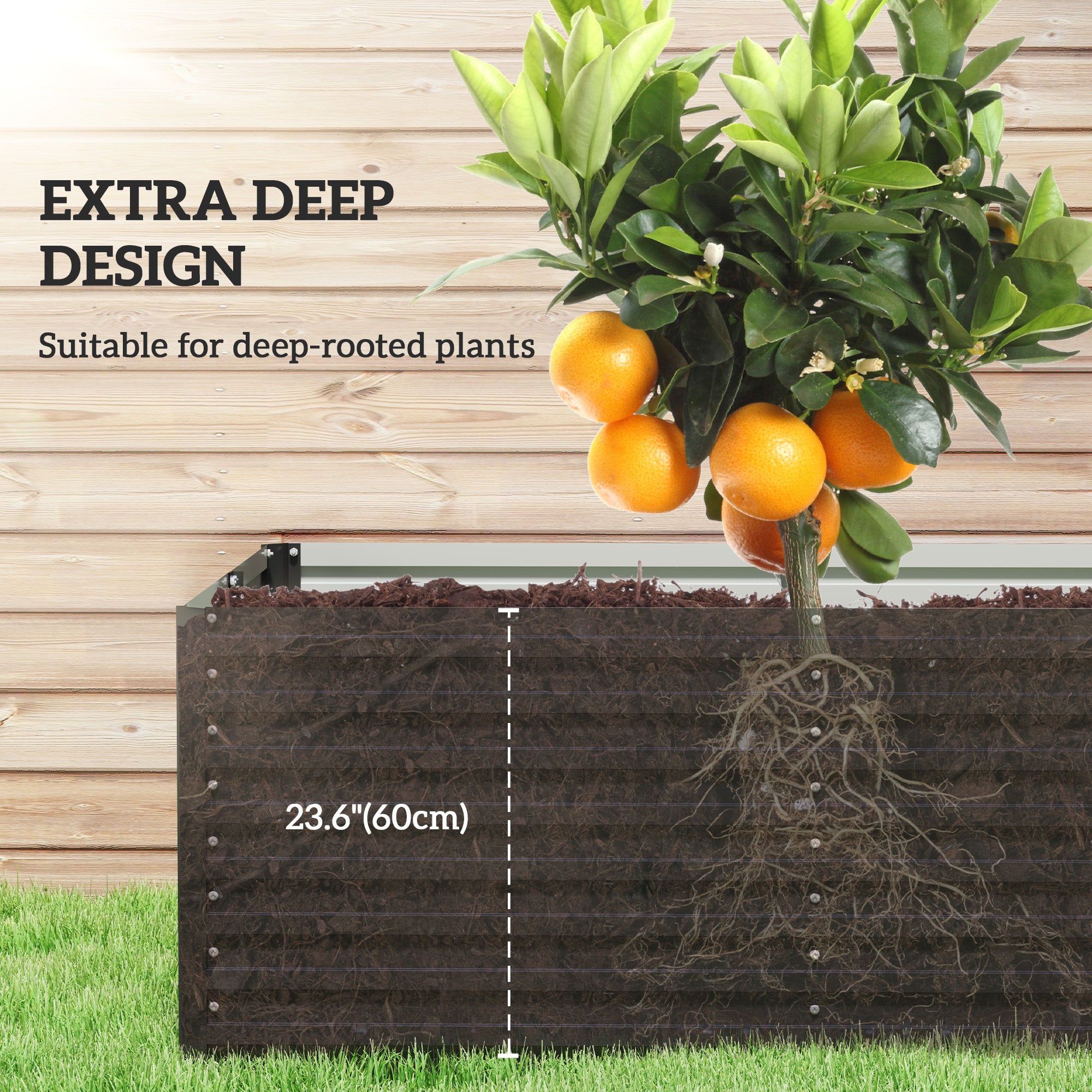 8' x 4' x 2' Raised Garden Bed, Galvanized Planter Box for Growing Flowers, Herbs and Vegetables, Dark Grey