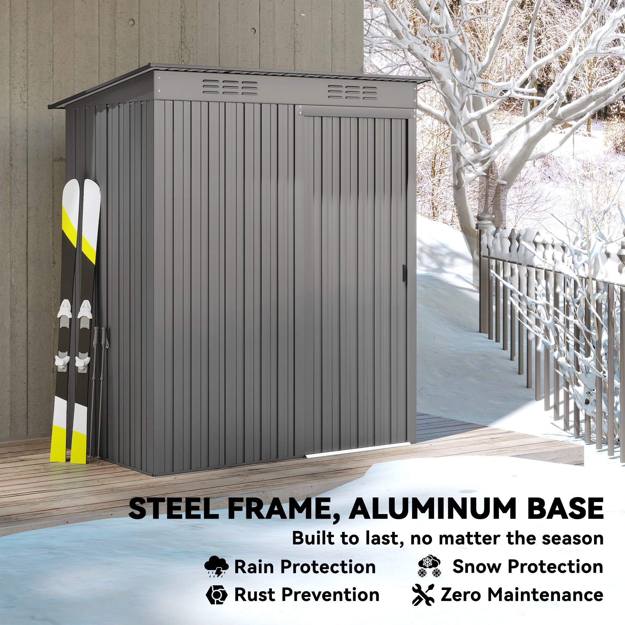 5.2' x 3.5' Outdoor Storage Shed, Easy to Assemble Metal Garden Shed, for Backyard, Lawn, Patio, Light Grey
