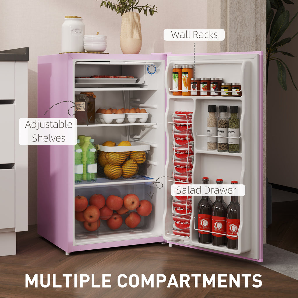 Compact Refrigerator, Mini Fridge with Freezer, Adjustable Shelf, Mechanical Thermostat and Reversible Door, Pink
