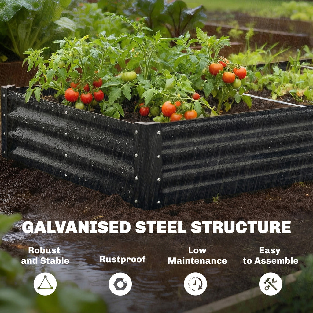 8 x 4 x 1ft Galvanized Raised Garden Bed, Reinforced Outdoor Planter Box with Open Bottom, Black