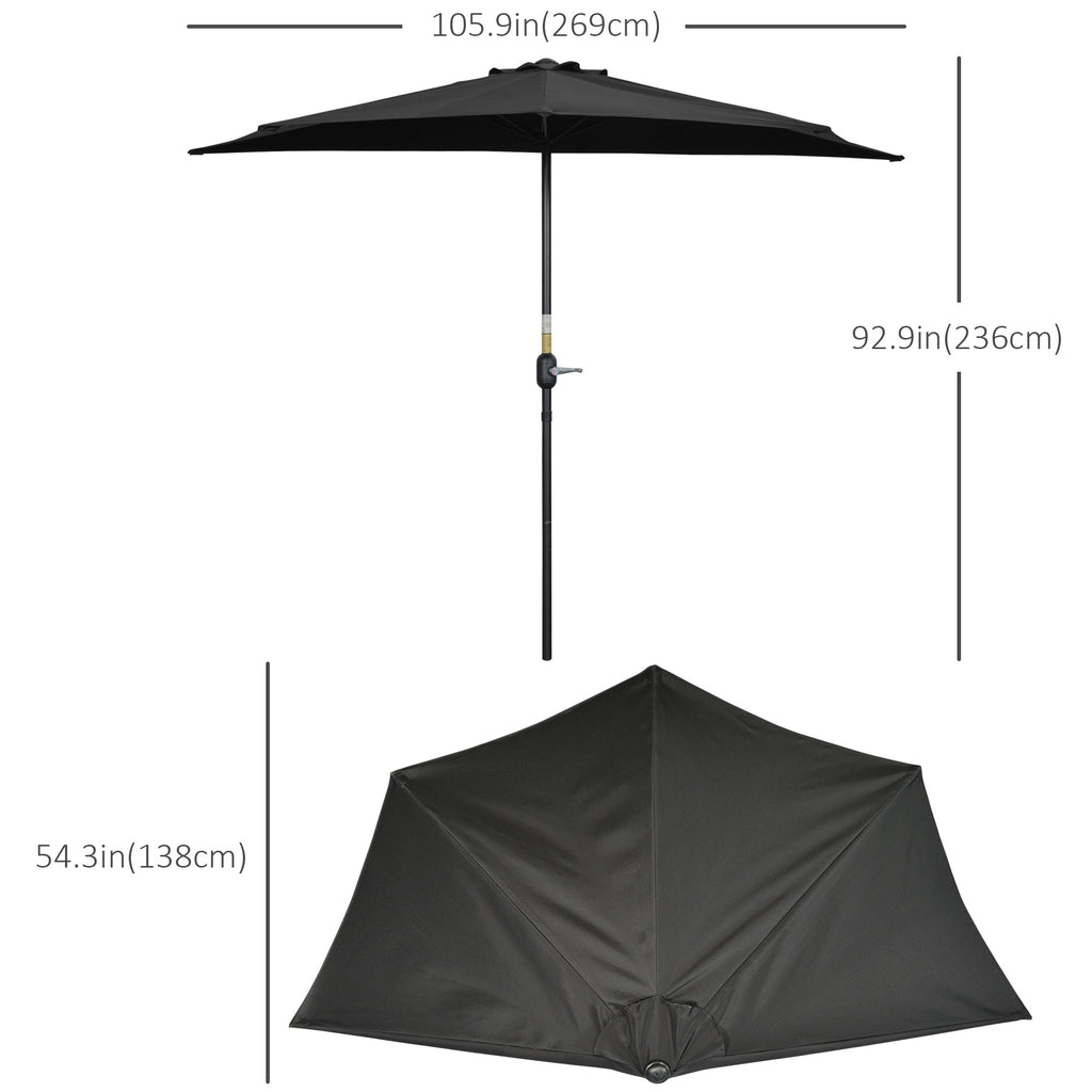 9ft Half Round Umbrella Outdoor Patio Garden Balcony Parasol Window Sun Shade w/ 5 Ribs Black