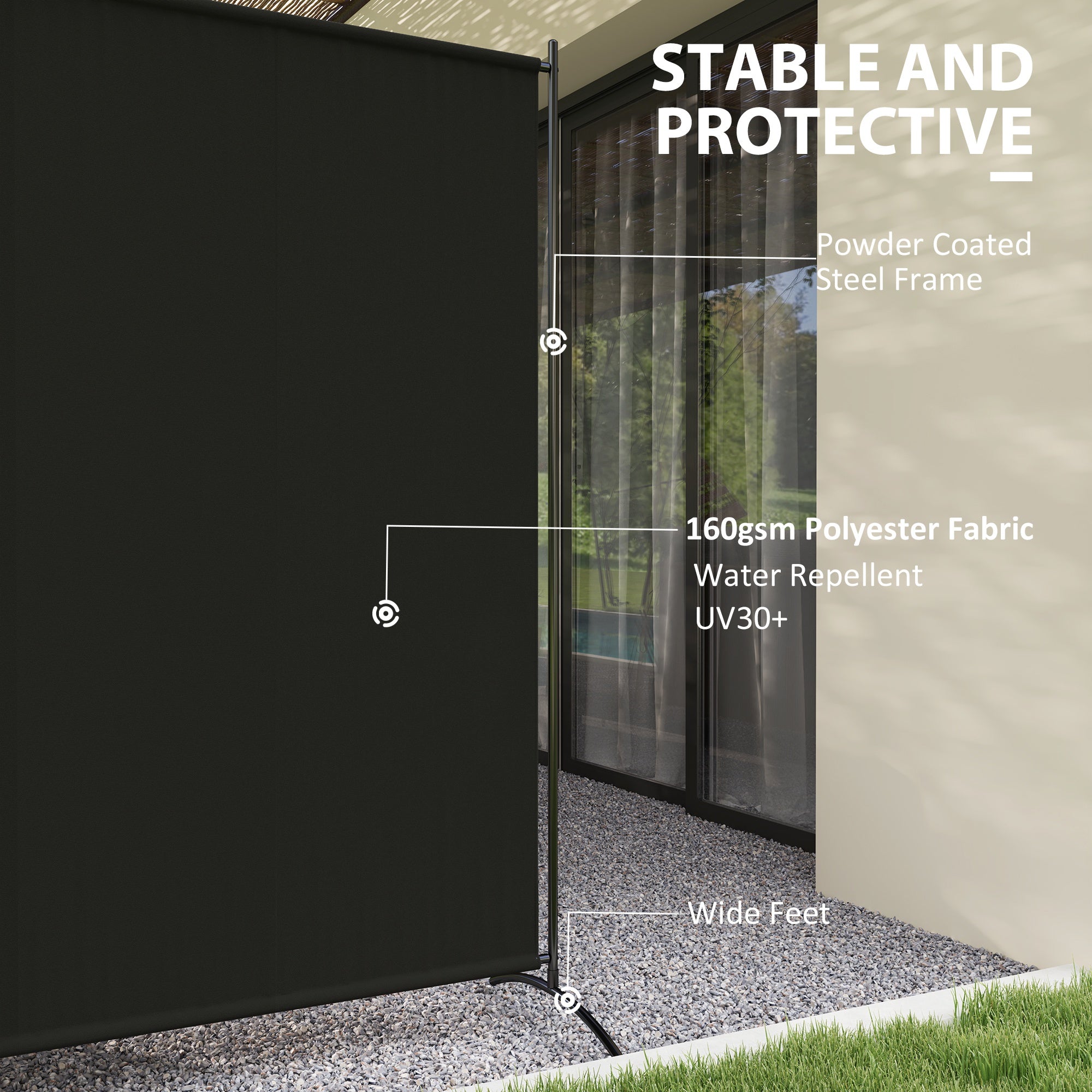 Single Panel Room Divider, UV30+ Privacy Screen, Indoor Outdoor Privacy Panel with Stable Base, Black