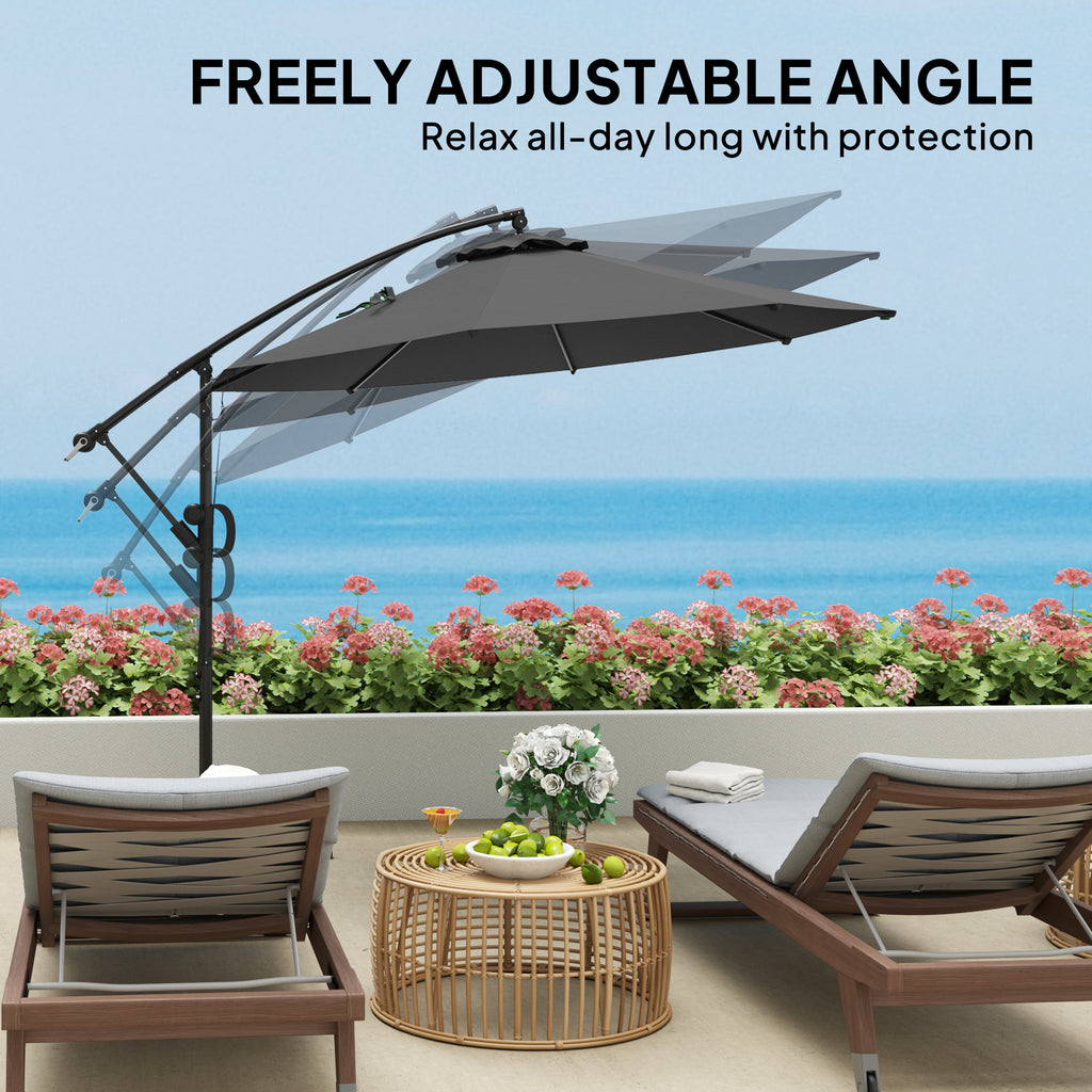 118.1" Patio Offset Umbrella with Cover and Wind Protection Strap,with Crank Handle and Tilt, UPF50+, Grey