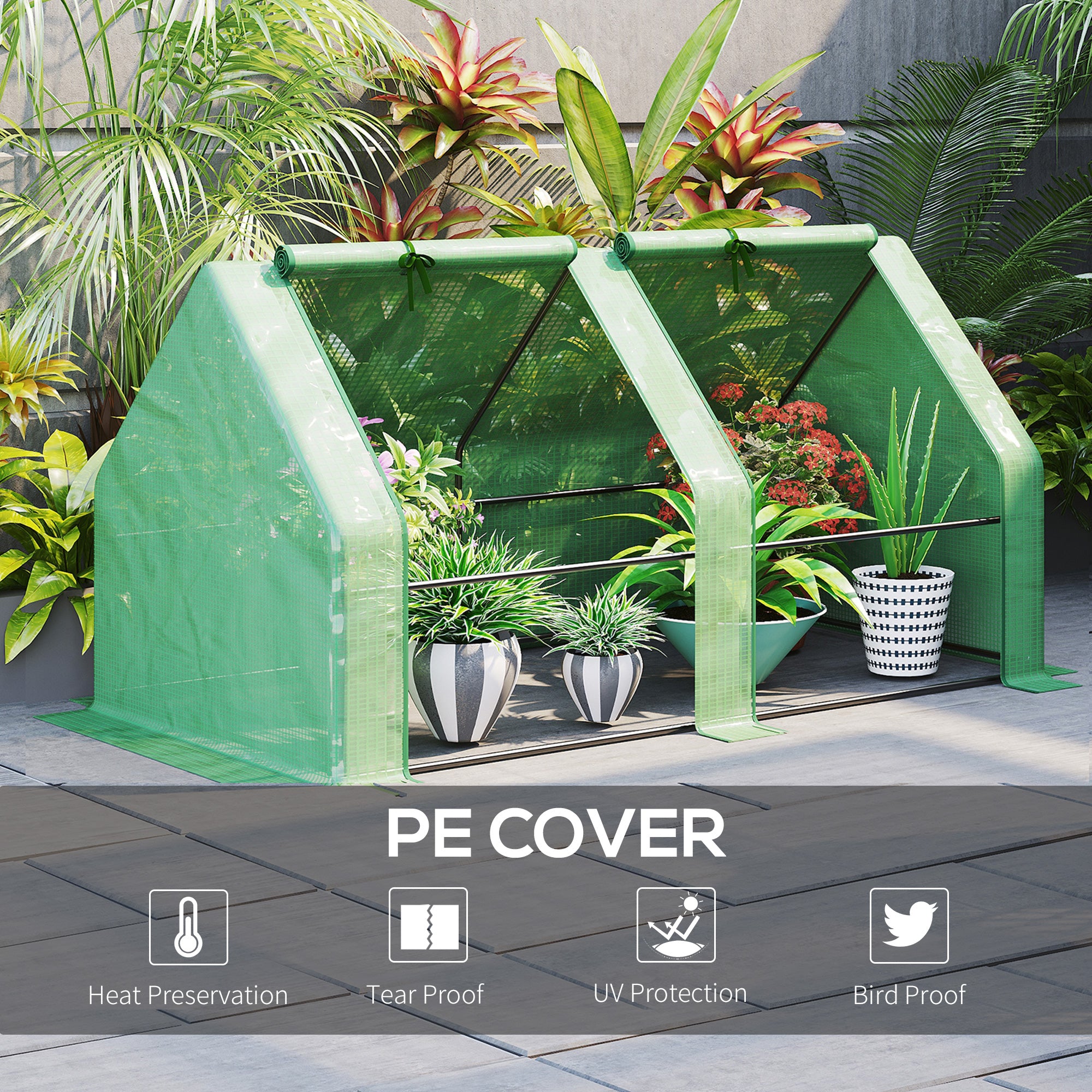 6' x 3' x 3' Portable Tunnel Greenhouse Outdoor Garden Mini with Large Zipper Doors & Water/UV PE Cover Green