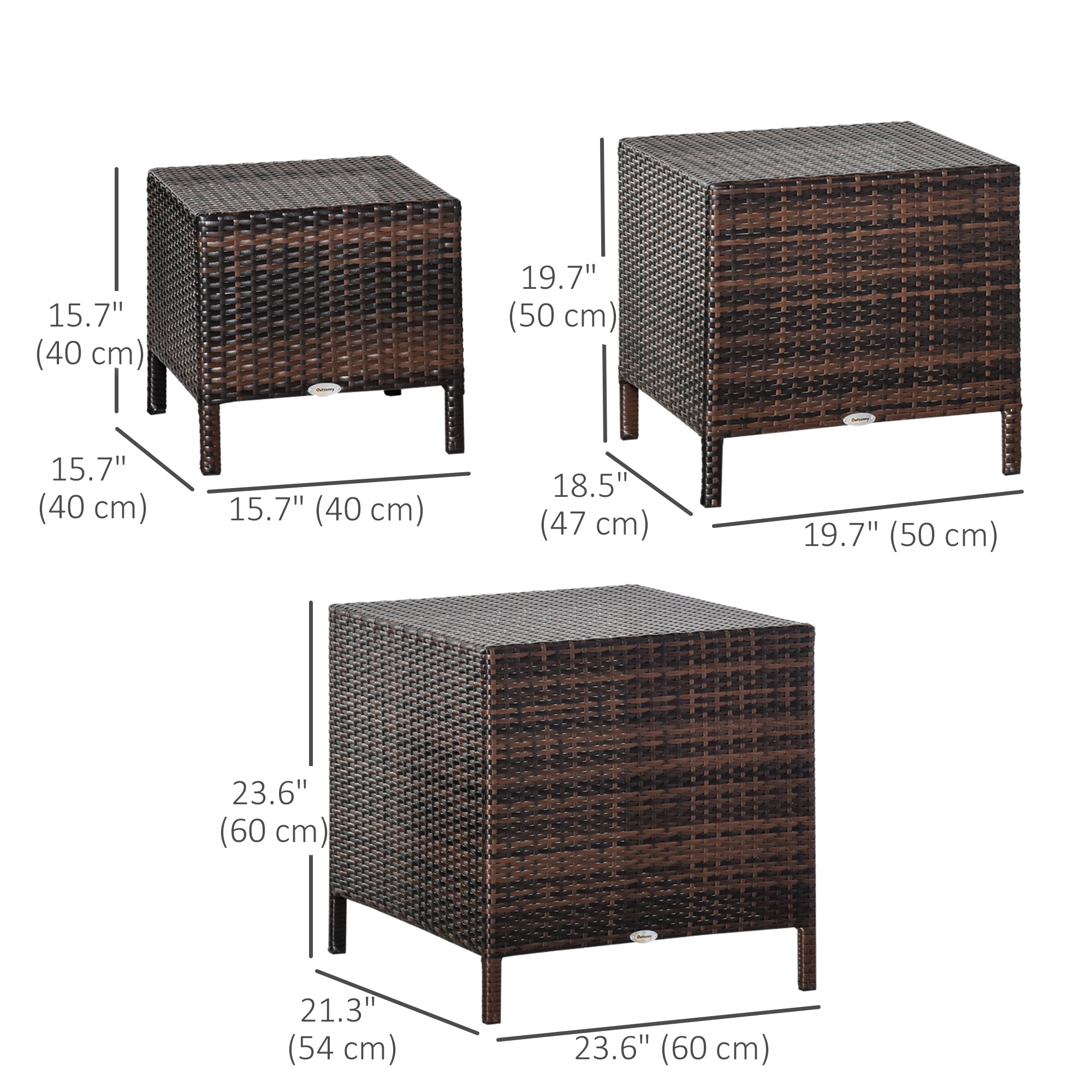 Set of 3 Wicker Nesting Tables Patio Rattan Snack End Side Tables Hand Woven All Weather Garden Outdoor Home Furniture Brown