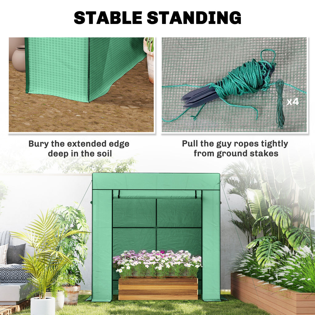 Walk-in Tomato Greenhouse Lean-to Green House with Reinforced PE Cover, Roll-up Door, Mesh Windows, Green
