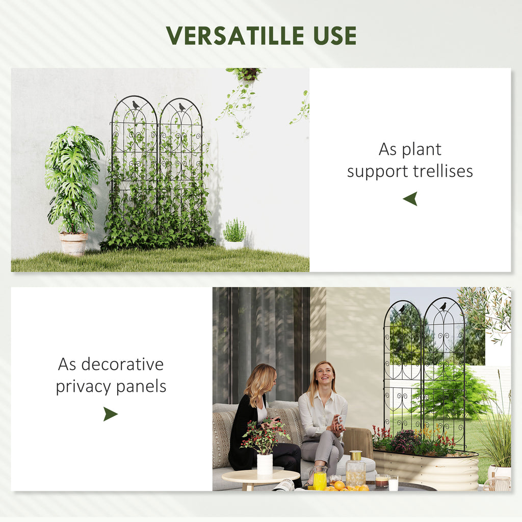 Set of 2 Metal Garden Trellis, Decorative Trellis Panels, Bird Design, 150 x 50 cm, Black