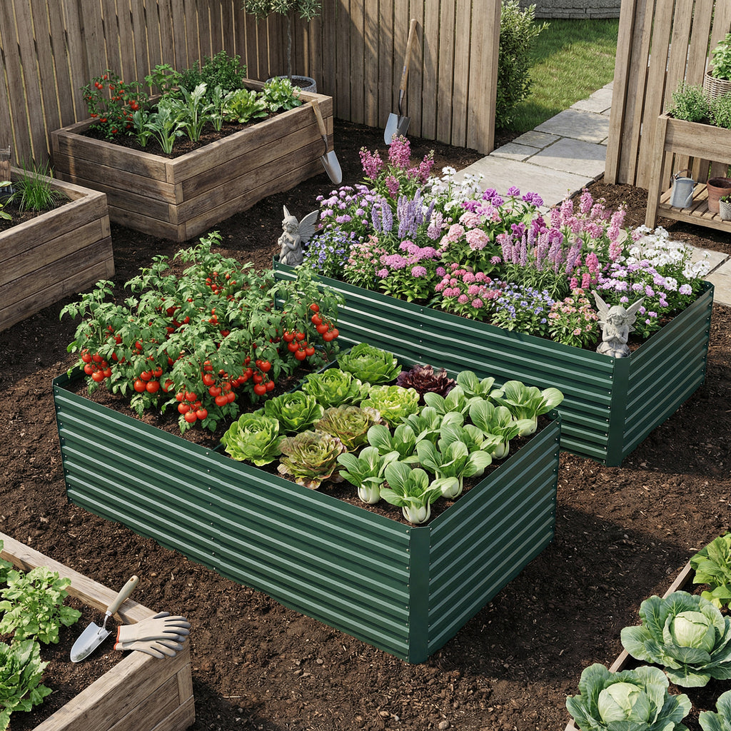 6' x 3' x 2' Raised Garden Bed, Set of 2 Galvanized Planter Box for Vegetables, Flowers, Herbs, Green