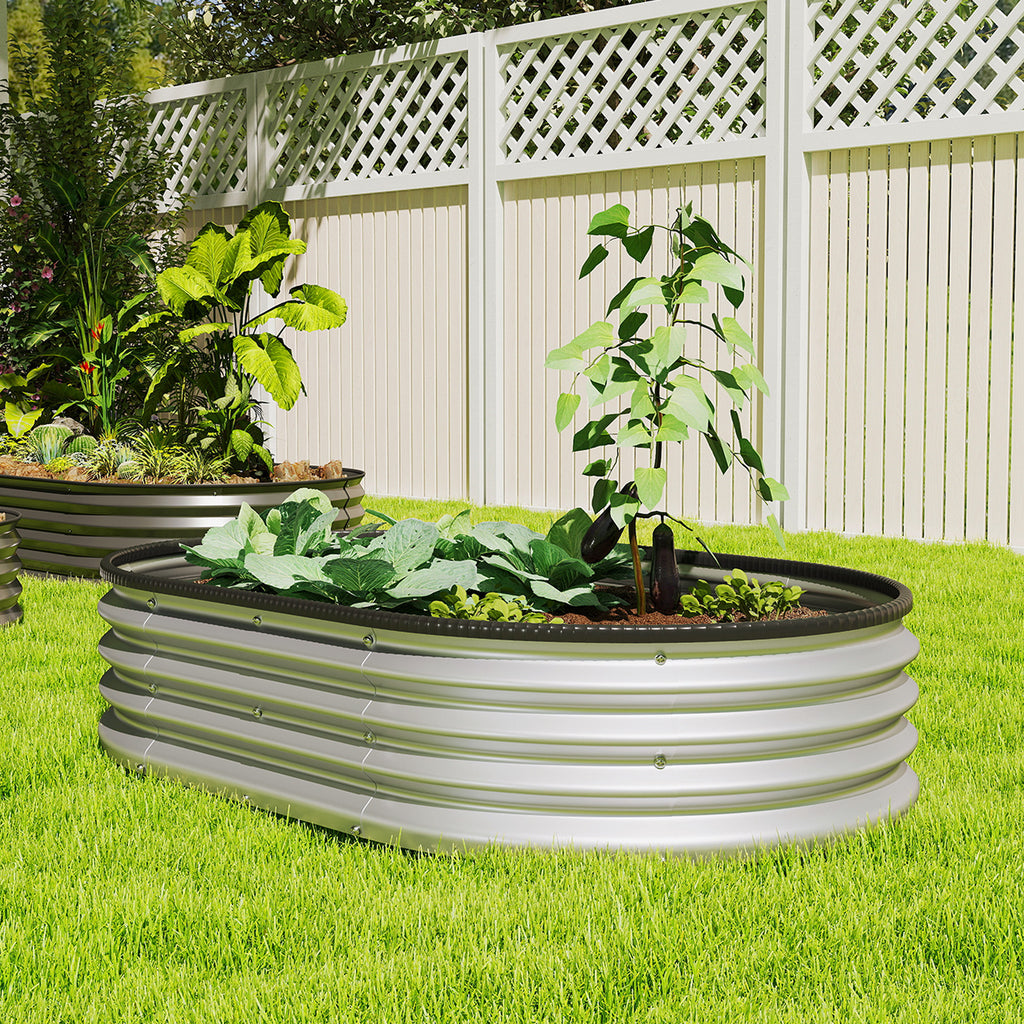 Galvanized Raised Garden Bed, 5 x 3 x 1 ft Modular Metal Garden Beds with Rubber Strip Edging, Silver