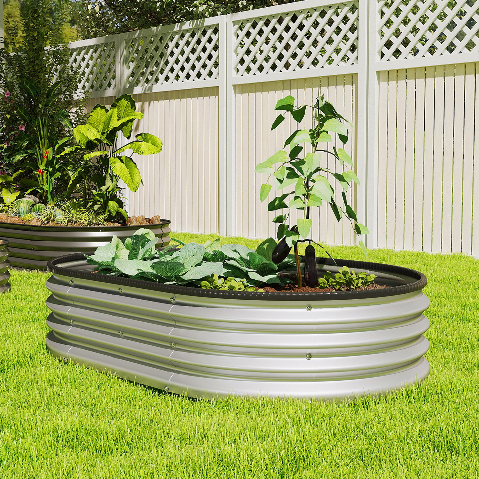 Galvanized Raised Garden Bed, 5 x 3 x 1 ft Modular Metal Garden Beds with Rubber Strip Edging, Silver