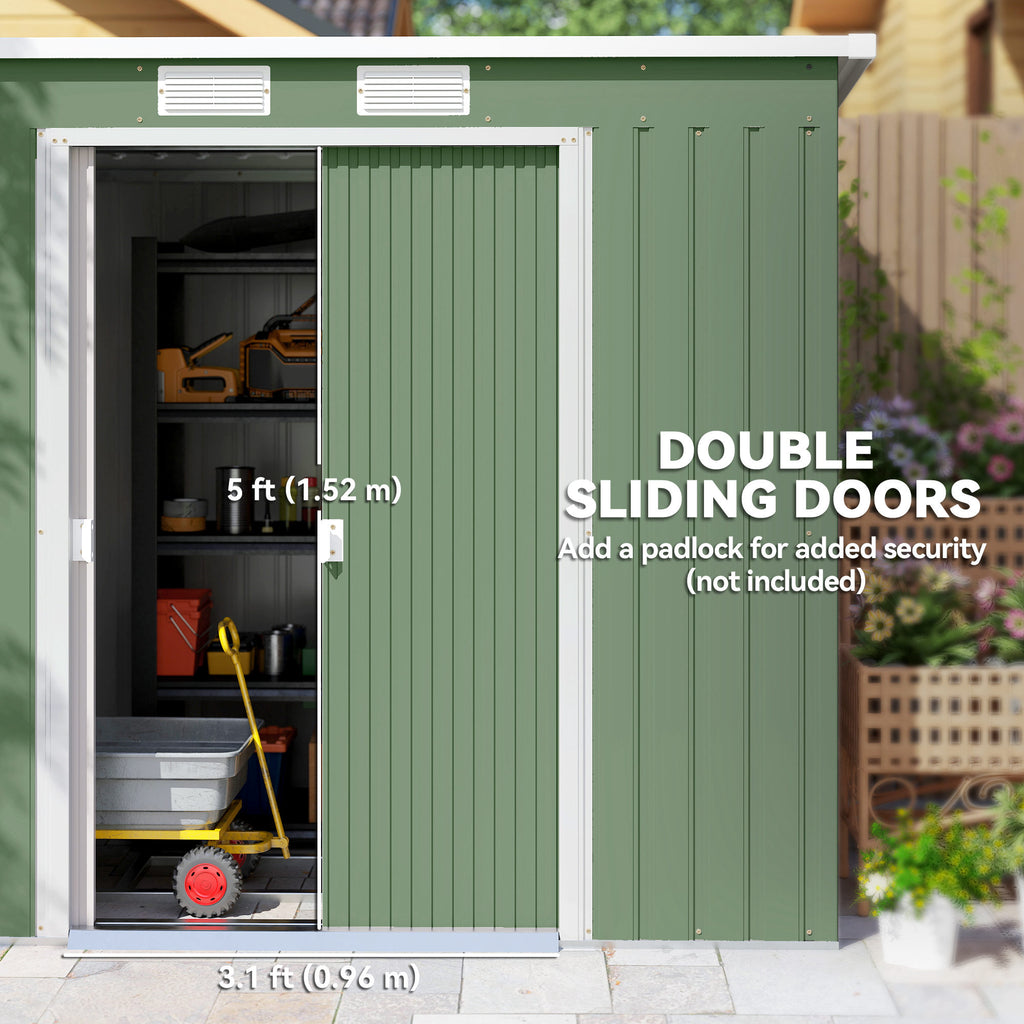 7' x 4' Galvanised Steel Garden Shed, with Foundation Kit - Green