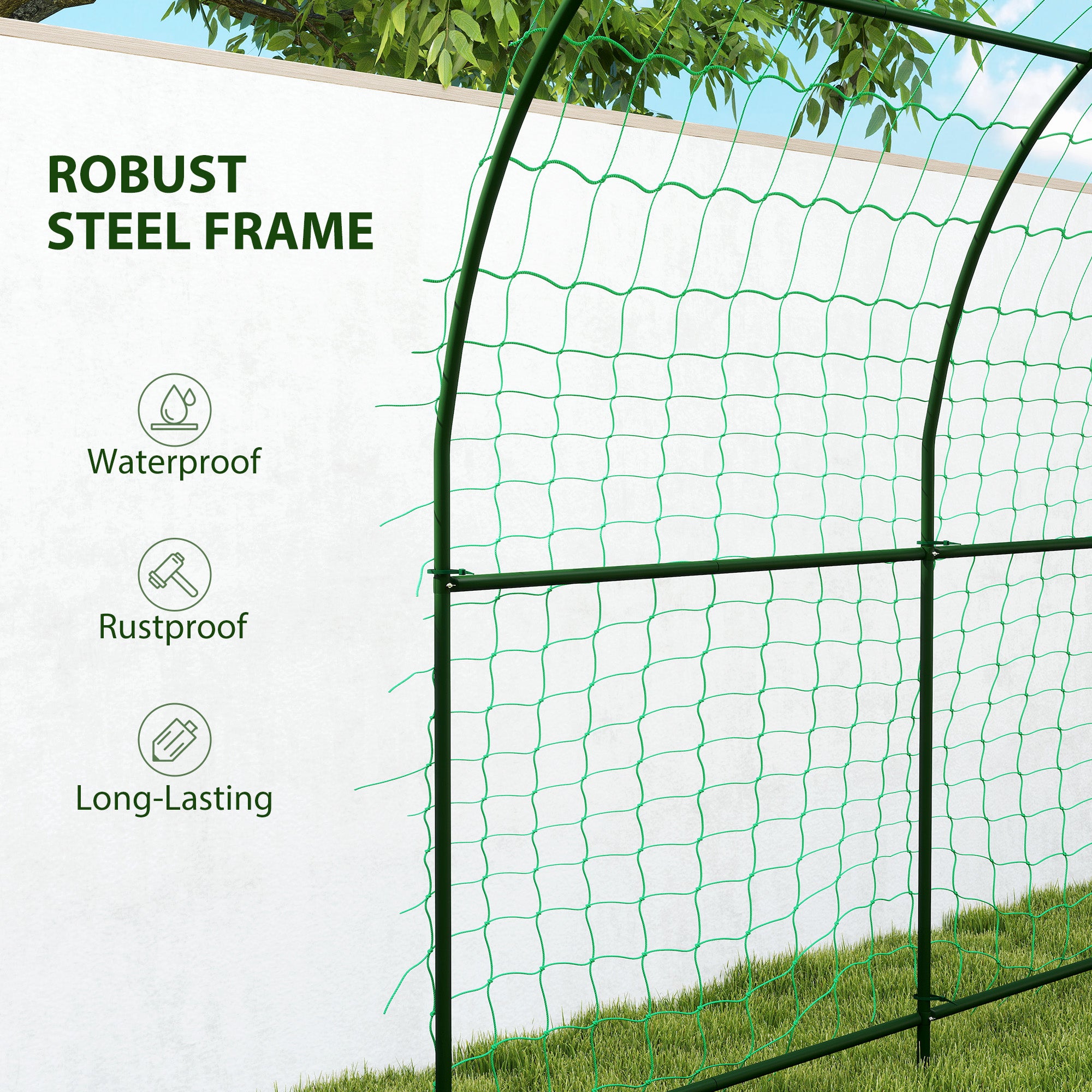 Garden Arch Trellis for Climbing Plants Outdoor, 7.1FT Tall Cucumber Trellis with Climbing Net for Backyard, Lawn