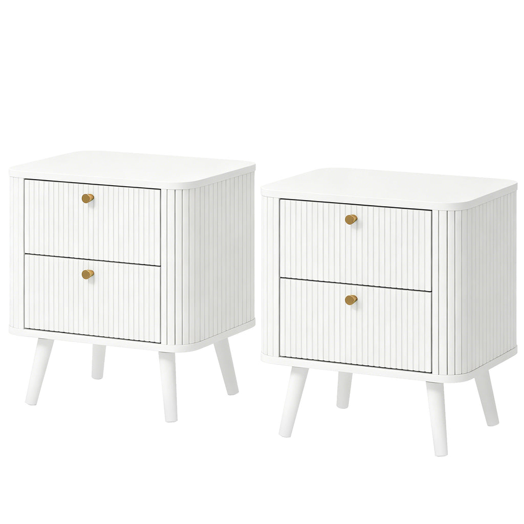 Modern Nightstand Set of 2, Bedside Table with 2 Drawers, Side End Table for Bedroom, Living Room, White Wood Grain