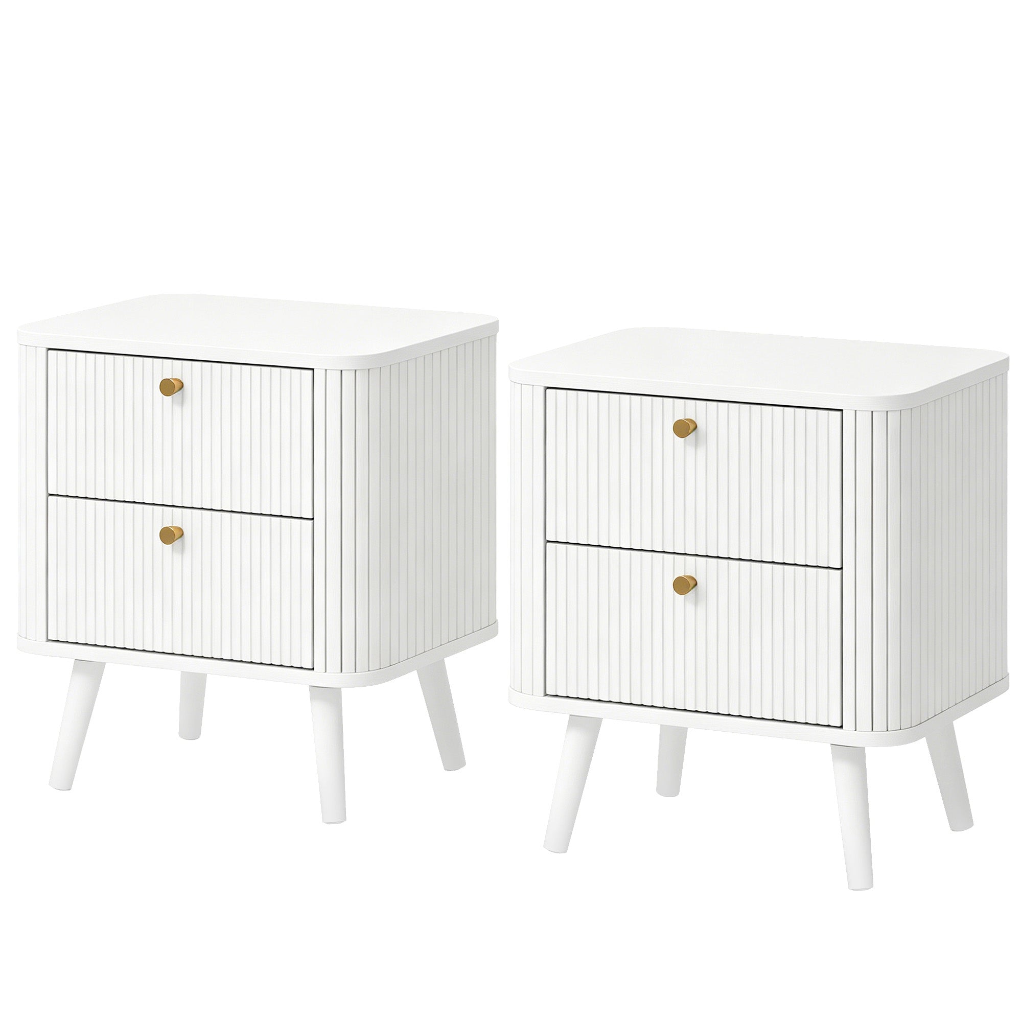 Modern Nightstand Set of 2, Bedside Table with 2 Drawers, Side End Table for Bedroom, Living Room, White Wood Grain