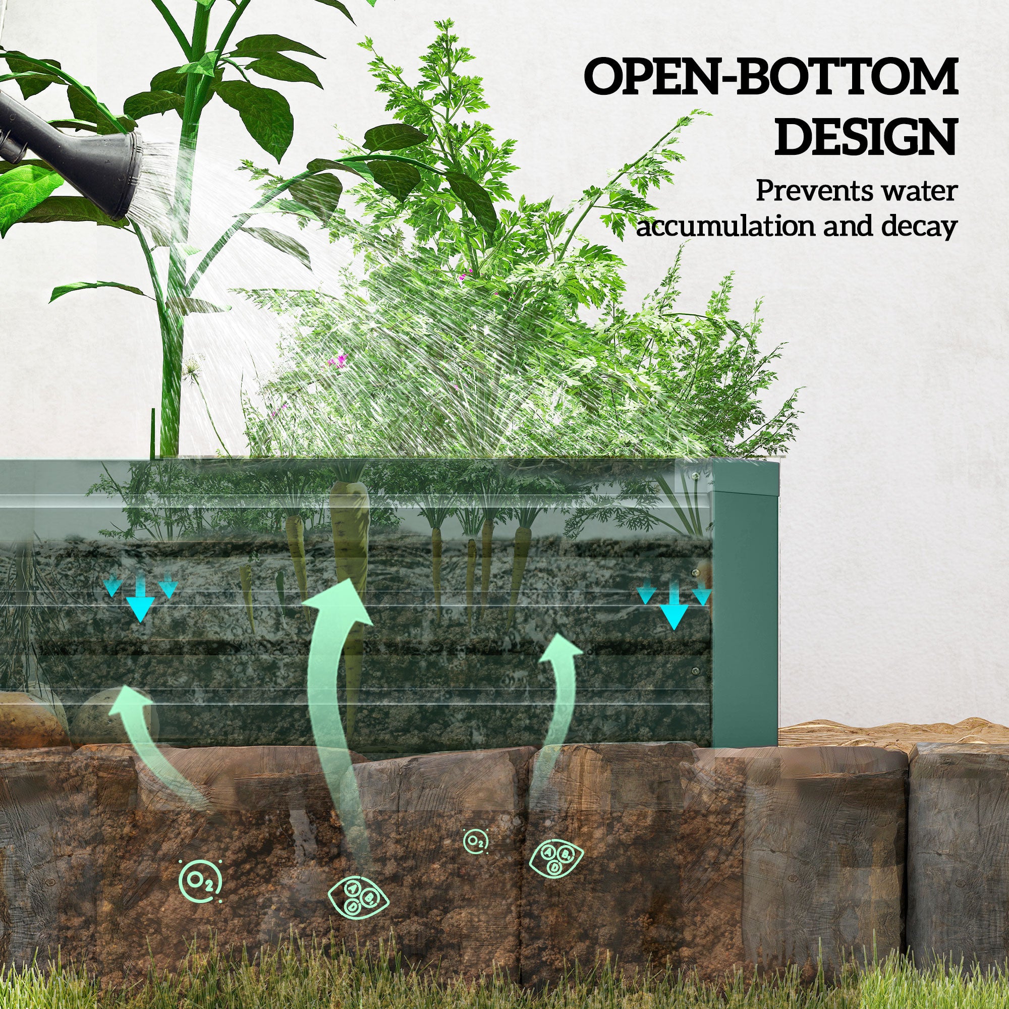 8'x2'x1' Galvanized Raised Bed, Large Elevated Planter Box for Growing Flowers, Herbs and Vegetables, Green