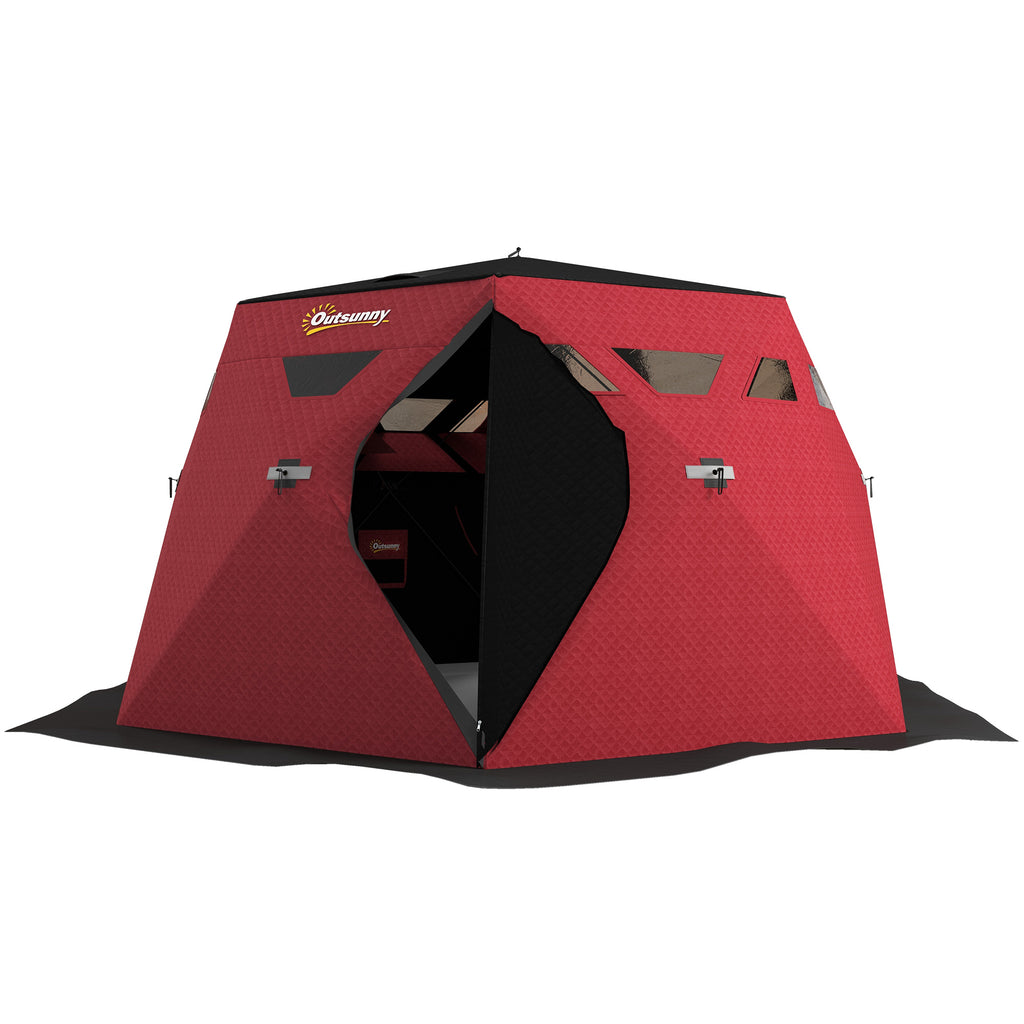 4 Person Insulated Ice Fishing Shelter, Pop-Up Portable Ice Fishing Tent with Carry Bag and Two Doors for -22â„‰, Red