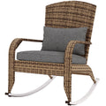Adirondack Chair, Outdoor Wicker Rocking Chair with High Back, Seat Cushion and Pillow for Porch, Balcony, Grey/Yellow
