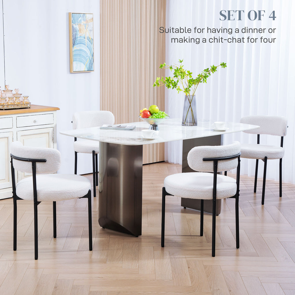4 Pieces Kitchen Chairs, Modern Dining Chairs w/ Berber Fleece Upholstery and Steel Legs for Living Room, Cream White