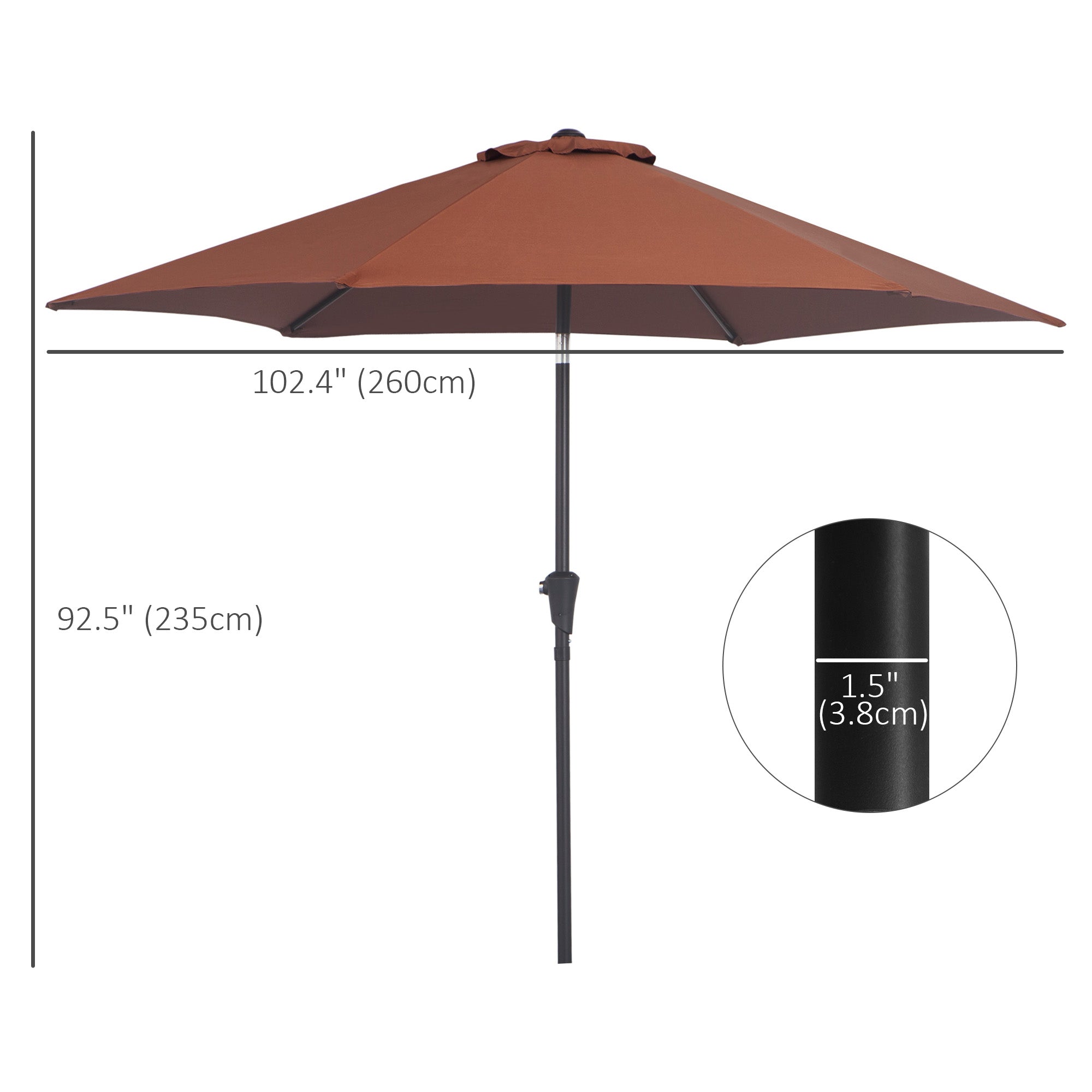 8.5FT Patio Umbrella, Round Garden Parasol with 6 Ribs, Market Sunshade Tilt Canopy w/ Crank Handle for Outdoor, Coffee