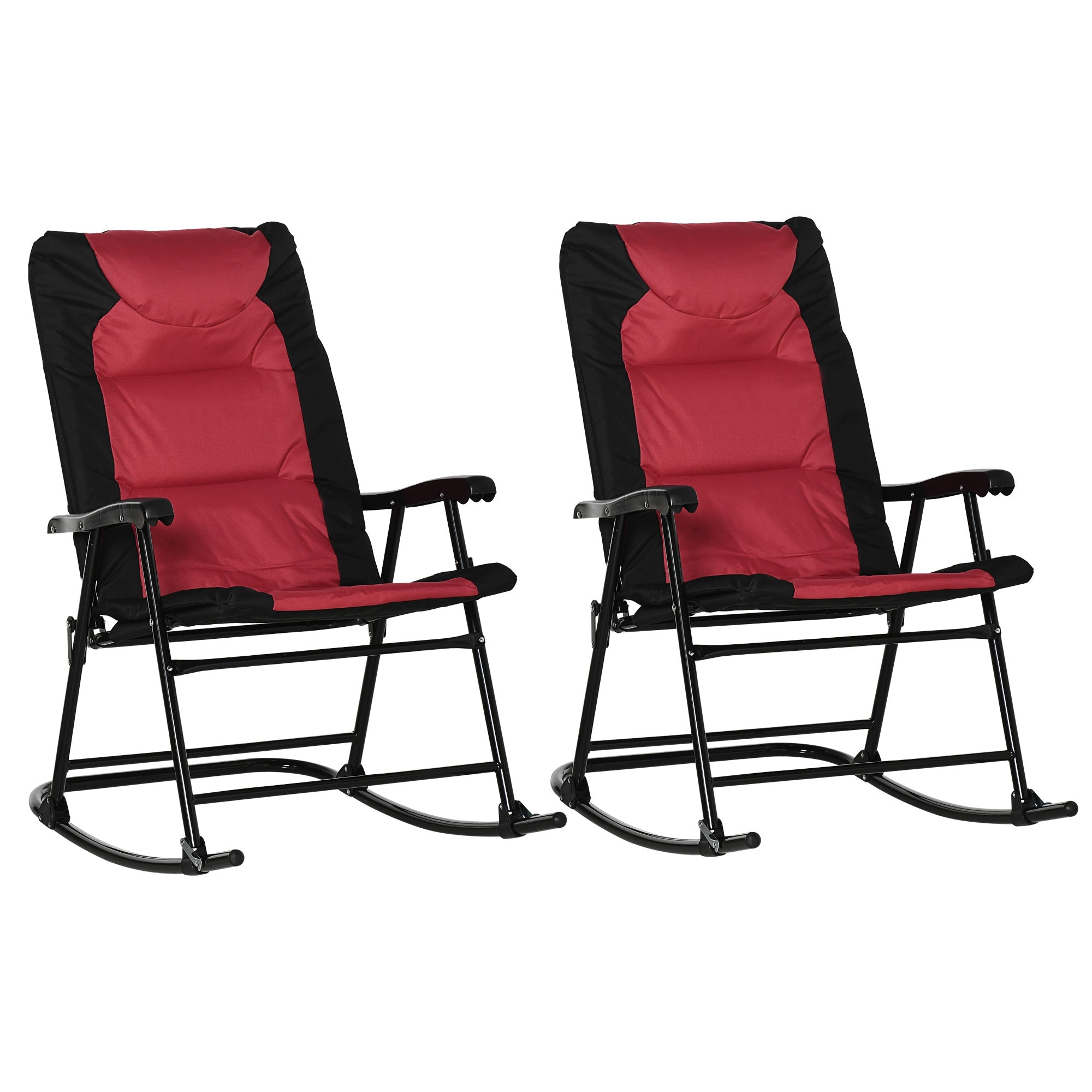 Folding Rocking Chair Set of 2 Padded Rockers with Armrest, Red & Black