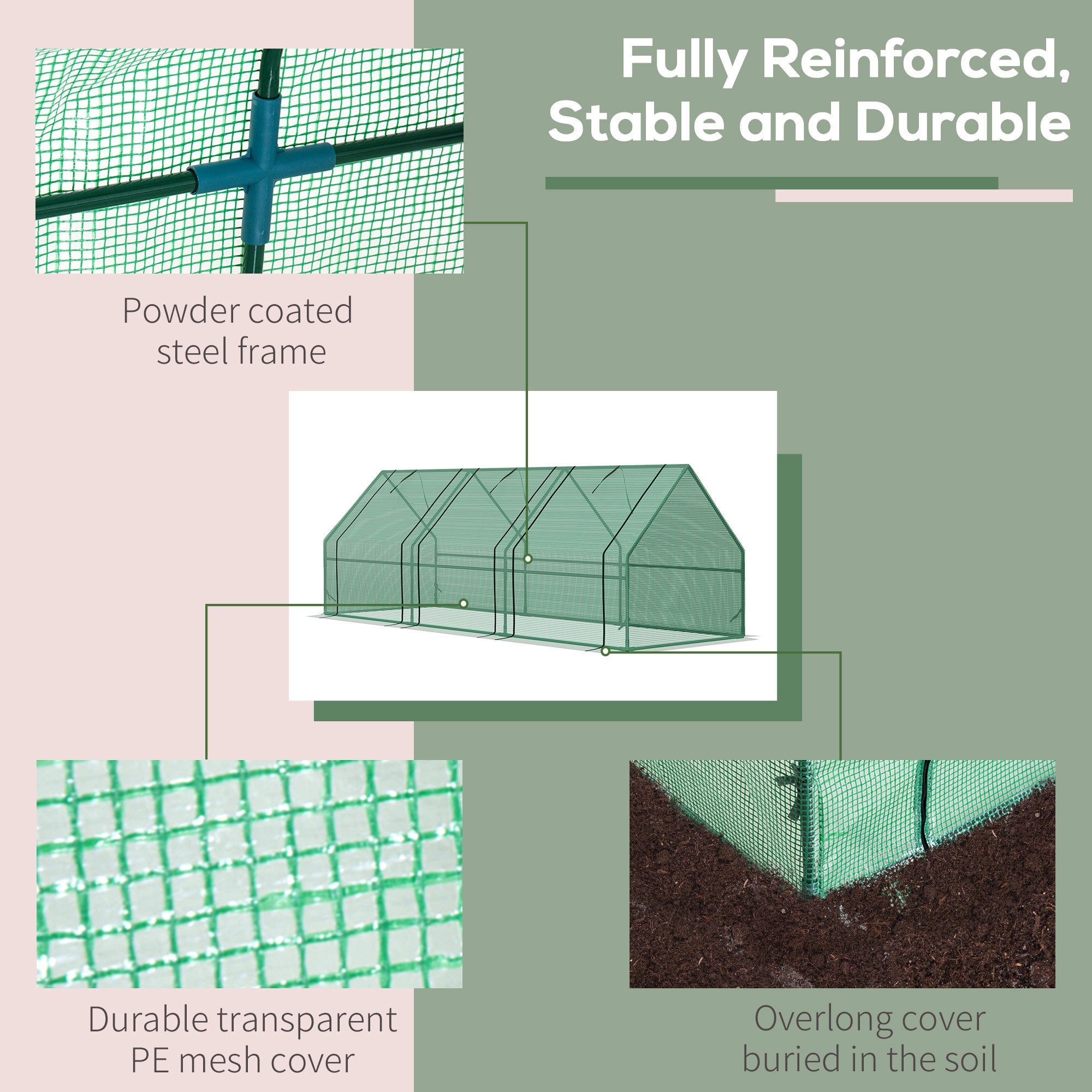 9' x 3' x 3' Portable Mini Greenhouse Tunnel Growing Tent Plants Flower Warm House w/ Zippered Roll-up Doors, PE Cover, Green