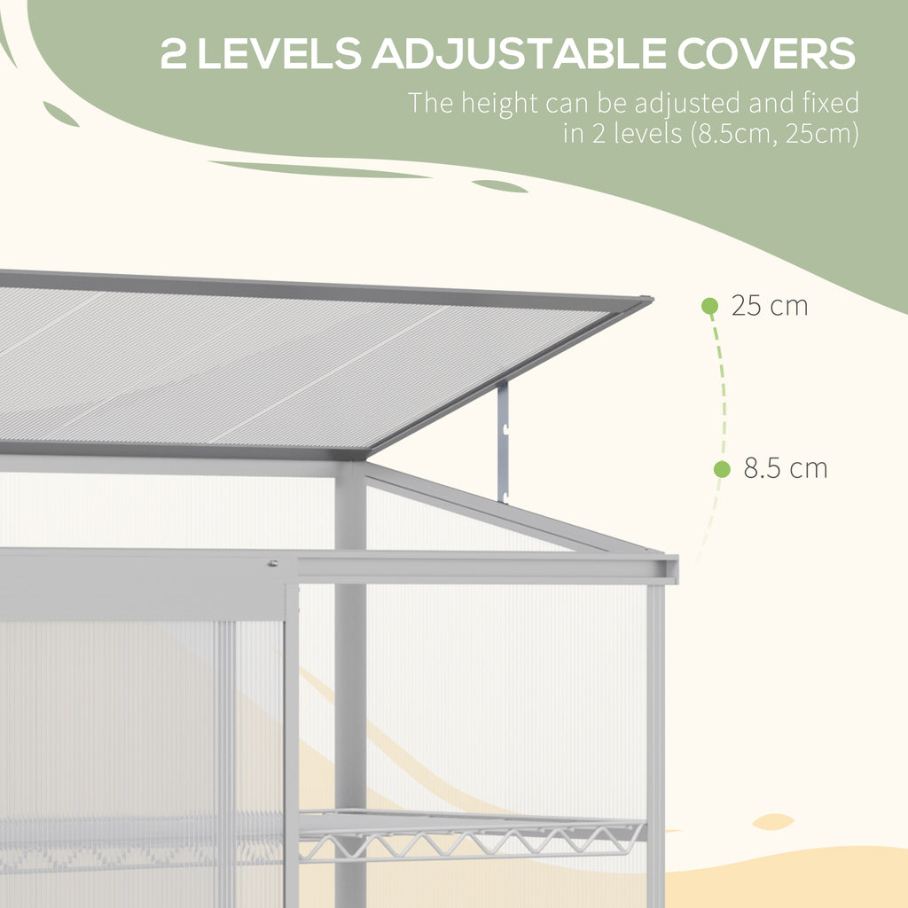 Aluminum Cold Frame Greenhouse, Raised Planter Bed Protection with Openable Top and 2 Shelves for Outdoor Indoor