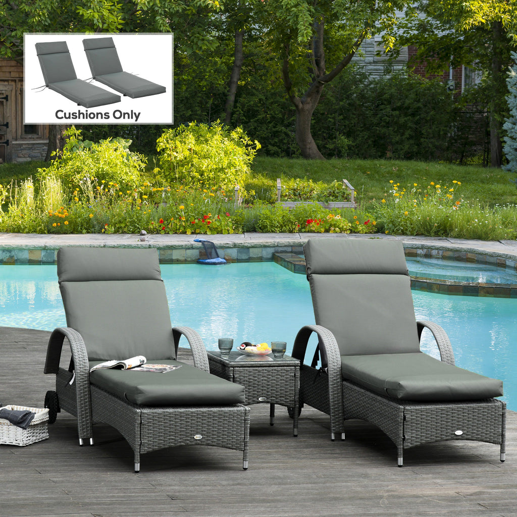 Outdoor Lounge Chair Cushion Set of 2, Non-Slip Chaise Lounge Cushions, Sun Lounger Pads, 77.2" x 21.7", Dark Grey