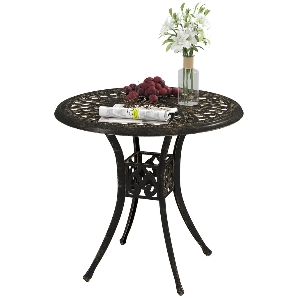 30-inch Round Patio Dining Table with Umbrella Hole Cast Aluminium Outdoor Bistro Table, Brown