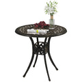 30-inch Round Patio Dining Table with Umbrella Hole Cast Aluminium Outdoor Bistro Table, Brown