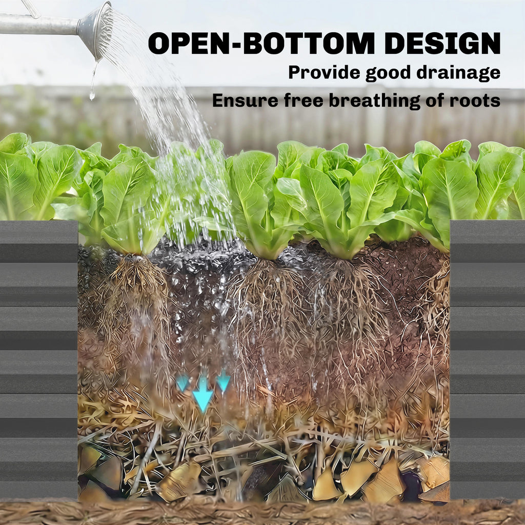 Metal Raised Garden Bed with Trellis, Galvanized Garden Bed Kit Outdoor Garden Box with Trellis, Dark Grey