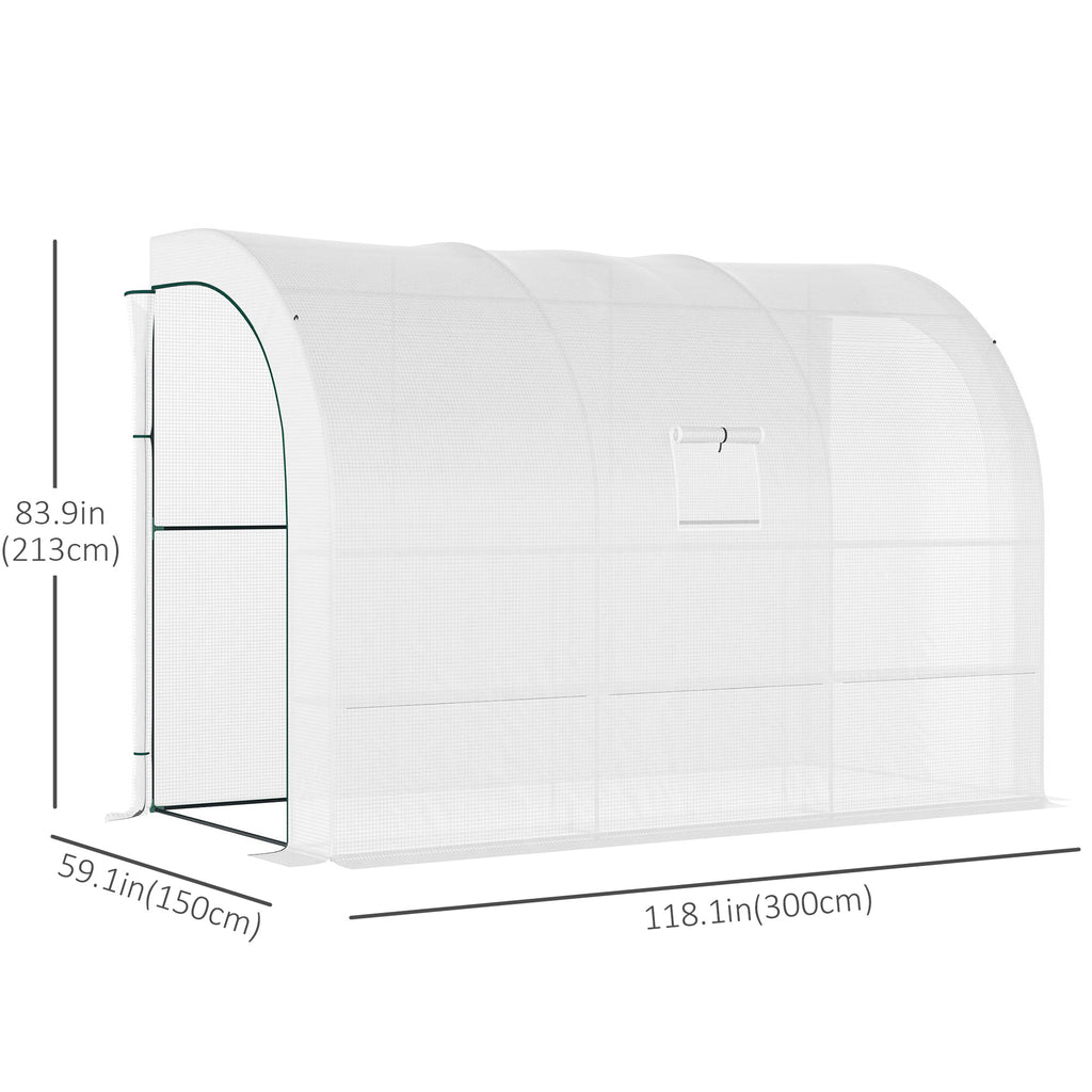 Lean-to Greenhouse Outdoor Gardening Green House with Windows and 2 Zipper Doors, 10' x 5' x 7', White