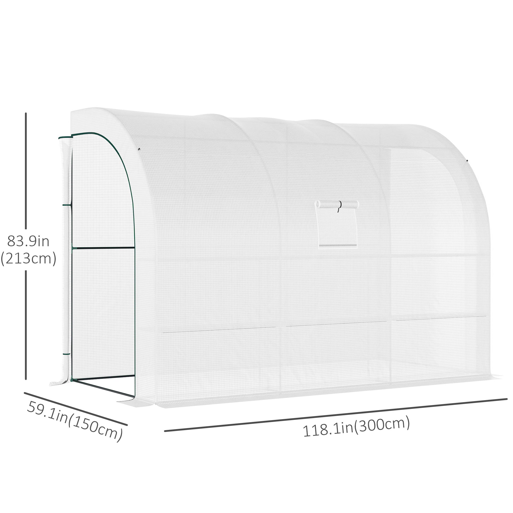 Lean-to Greenhouse Outdoor Gardening Green House with Windows and 2 Zipper Doors, 10' x 5' x 7', White