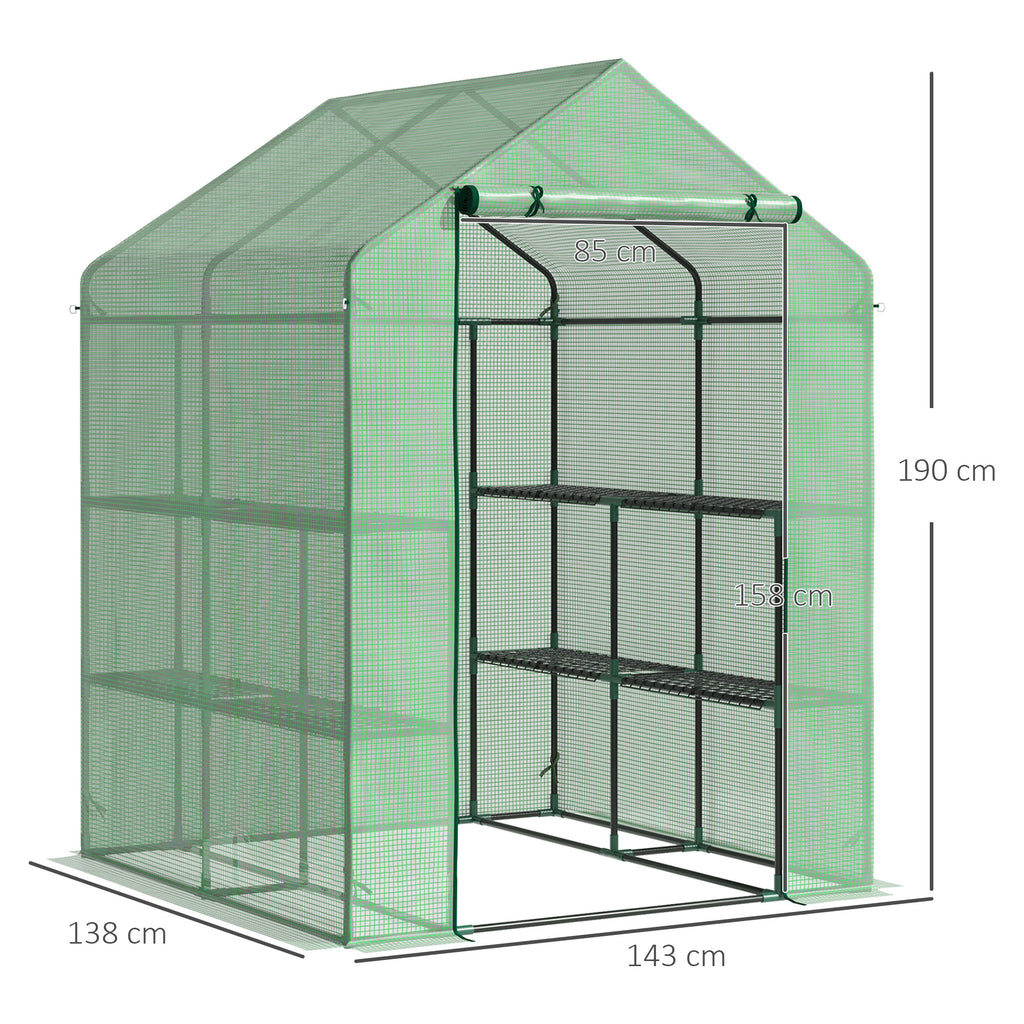 56" x 54" x 74" Walk-in Greenhouse Portable Garden Flower Seed Warm House with 8 Shelves, Outdoor Plant Growth Hot House, PE Cover, Green