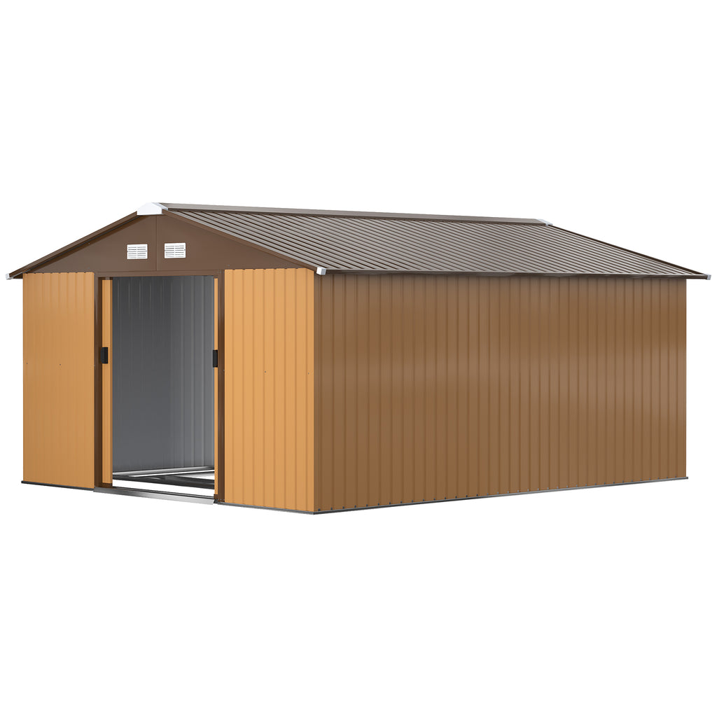11' x 13'Garden Storage Shed w/ Foundation Kit Metal Tool Storage House w/ Double Doors Yellow
