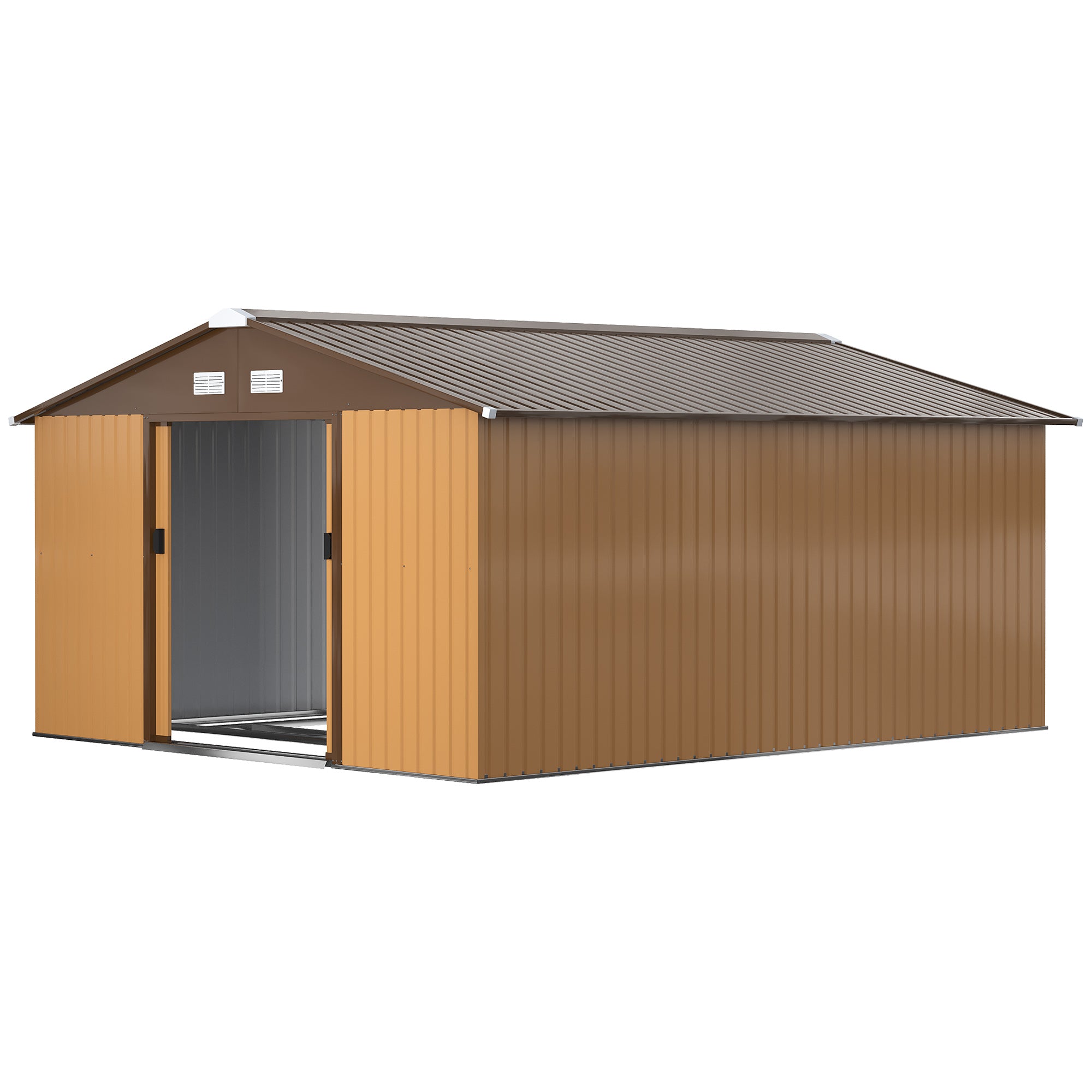 11' x 13'Garden Storage Shed w/ Foundation Kit Metal Tool Storage House w/ Double Doors Yellow