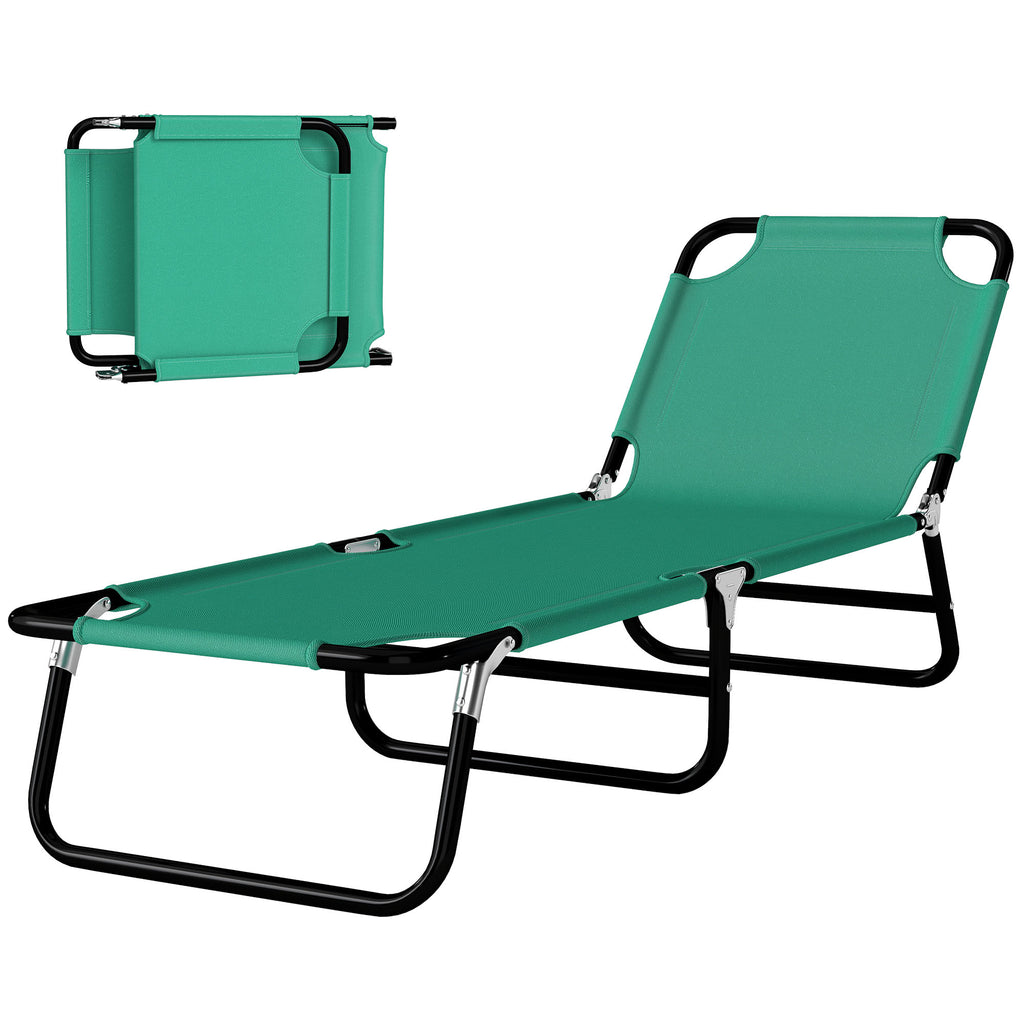 Outdoor Folding Lounge Chair, Steel Tanning Chair with Reclining Back, Breathable Mesh for Beach, Yard, Patio, Green